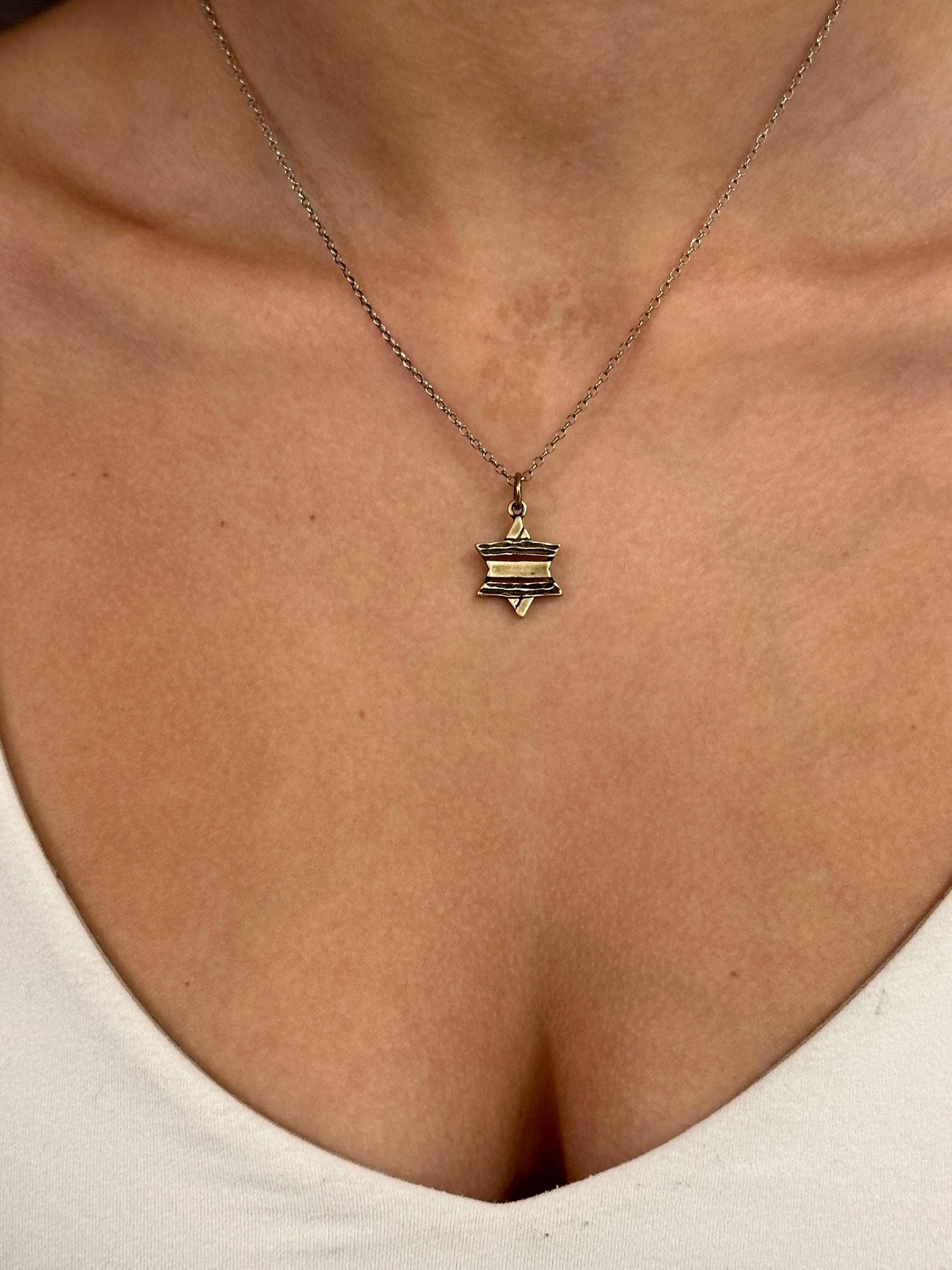 Brass Rustic Star of David Necklace