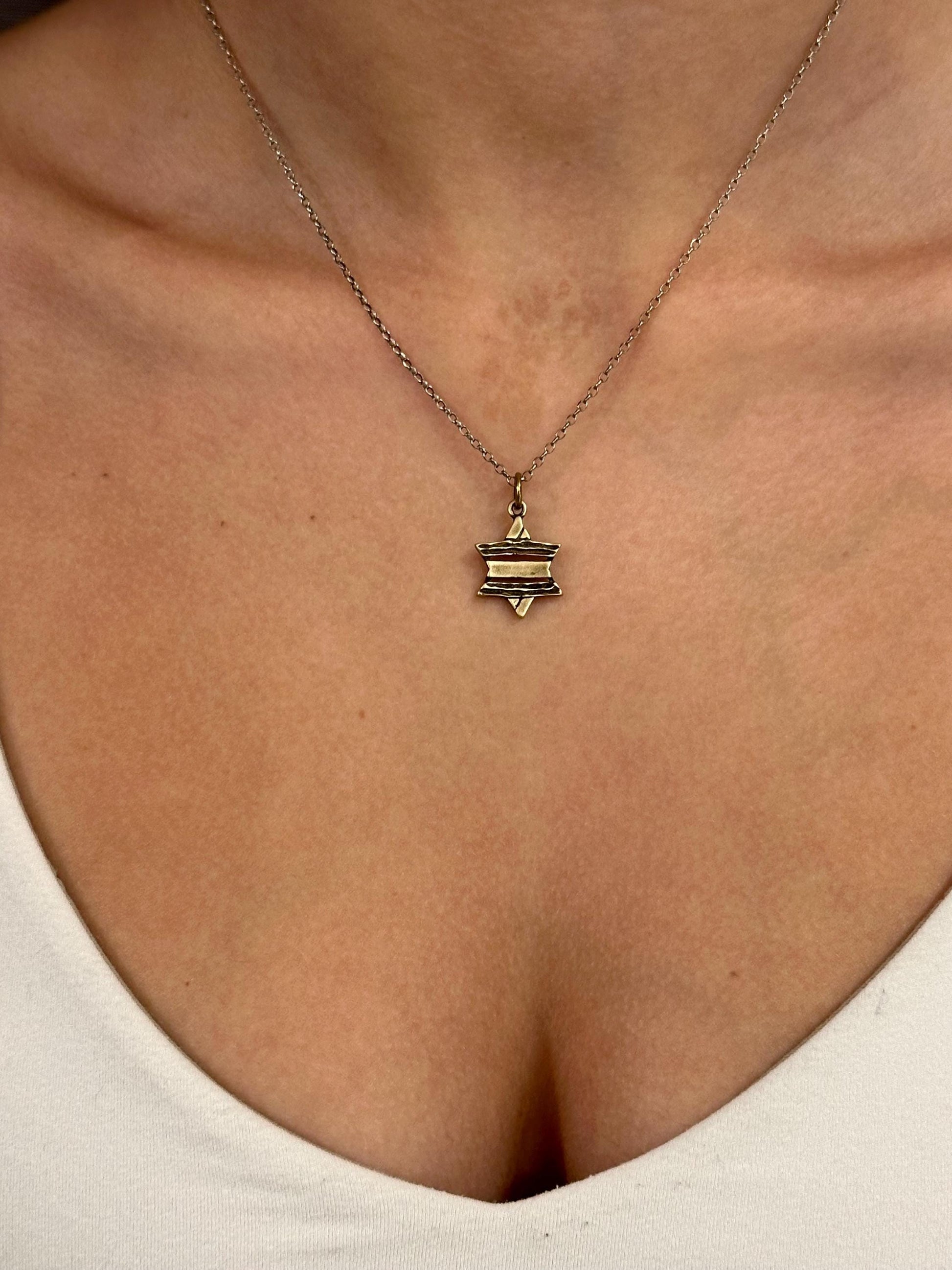 Brass Rustic Star of David Necklace