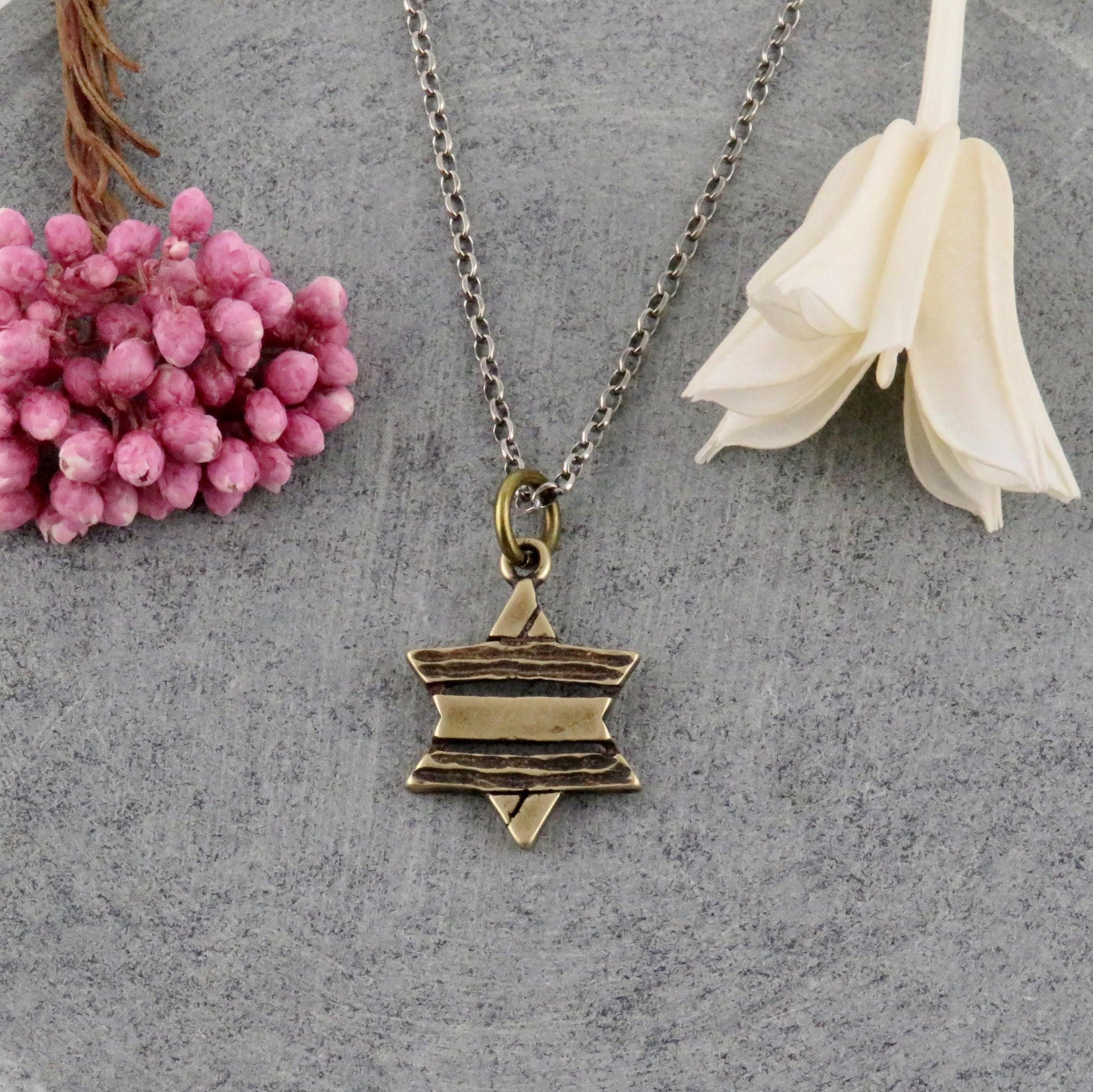 Brass Rustic Star of David Necklace