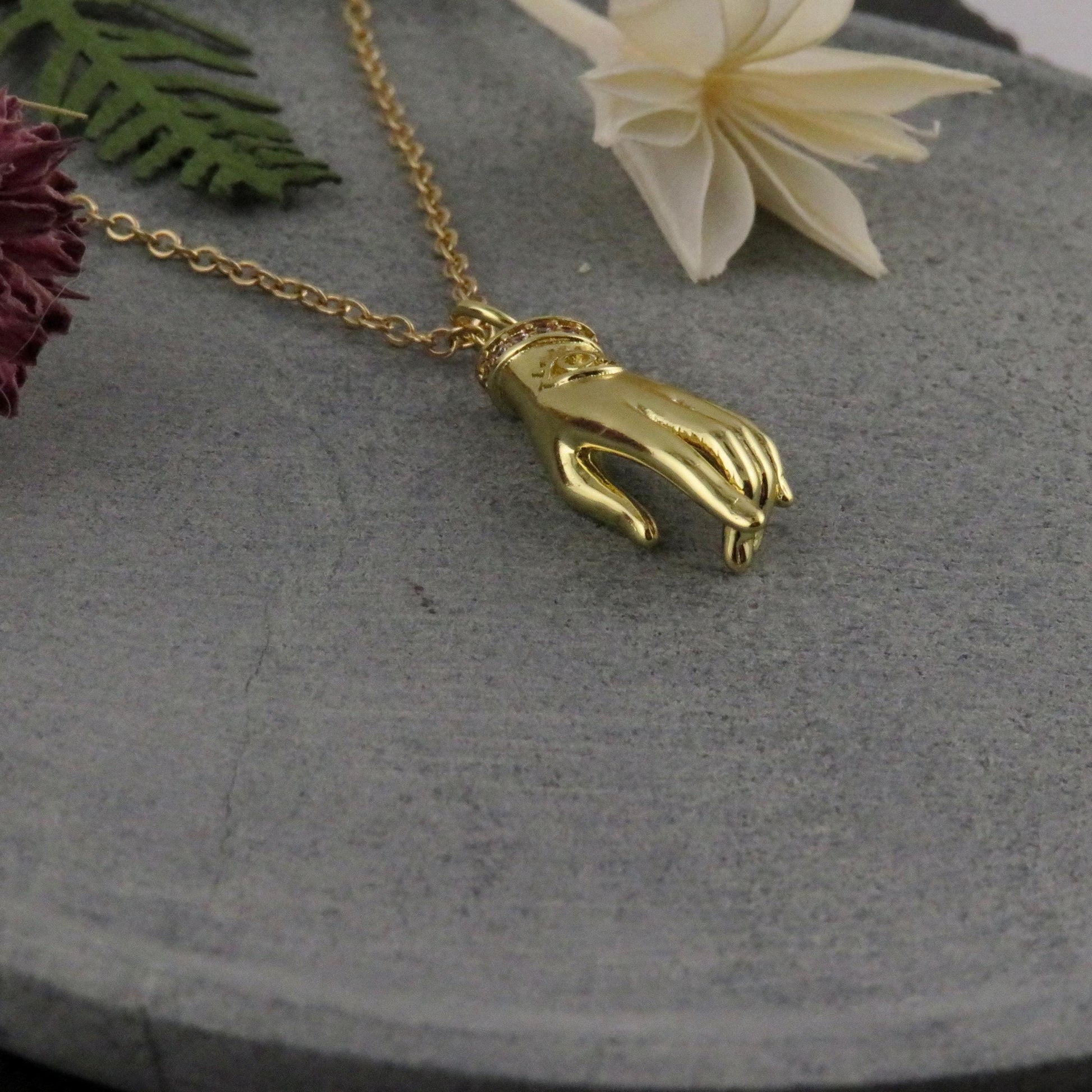 Gold Hand Necklace | Gold filled CZ Hand Necklace | Hand Eye Necklace | Gold Sparkly Hand Pendant | Minimal Hand of God Necklace