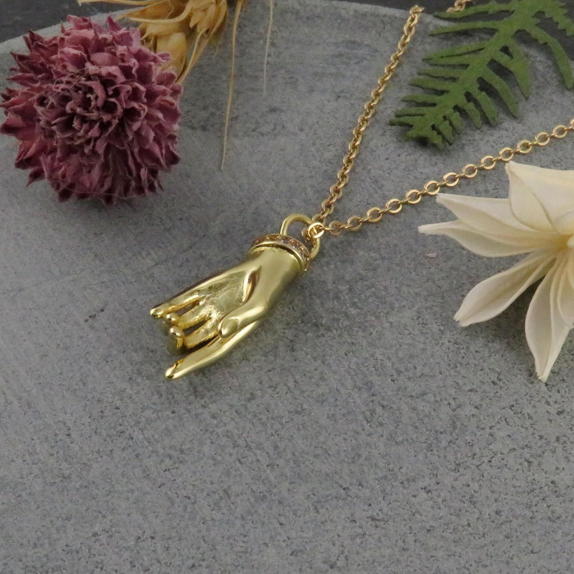 Gold Hand Necklace | Gold filled CZ Hand Necklace | Hand Eye Necklace | Gold Sparkly Hand Pendant | Minimal Hand of God Necklace