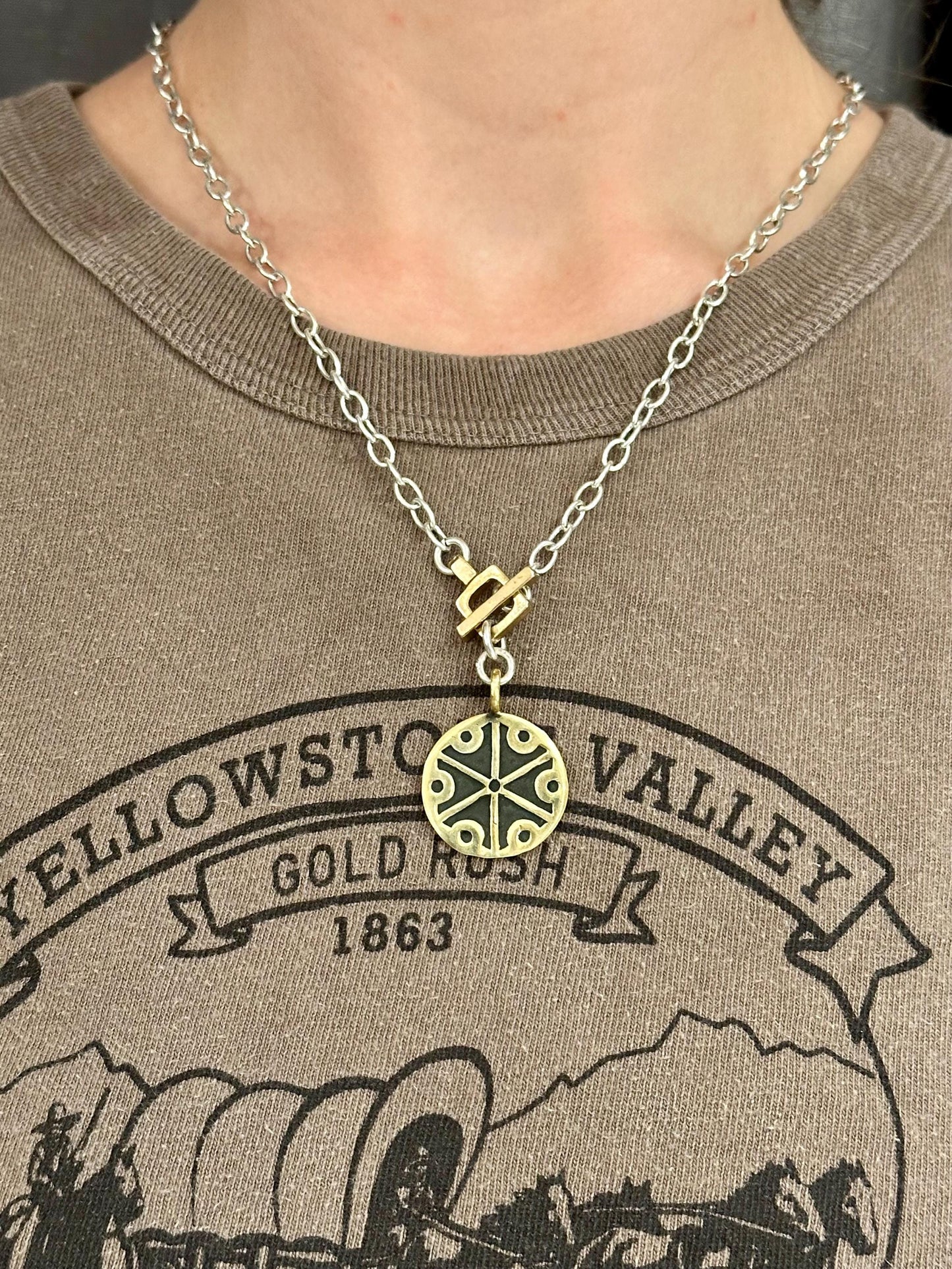 Geometric Bronze Front Toggle Necklace