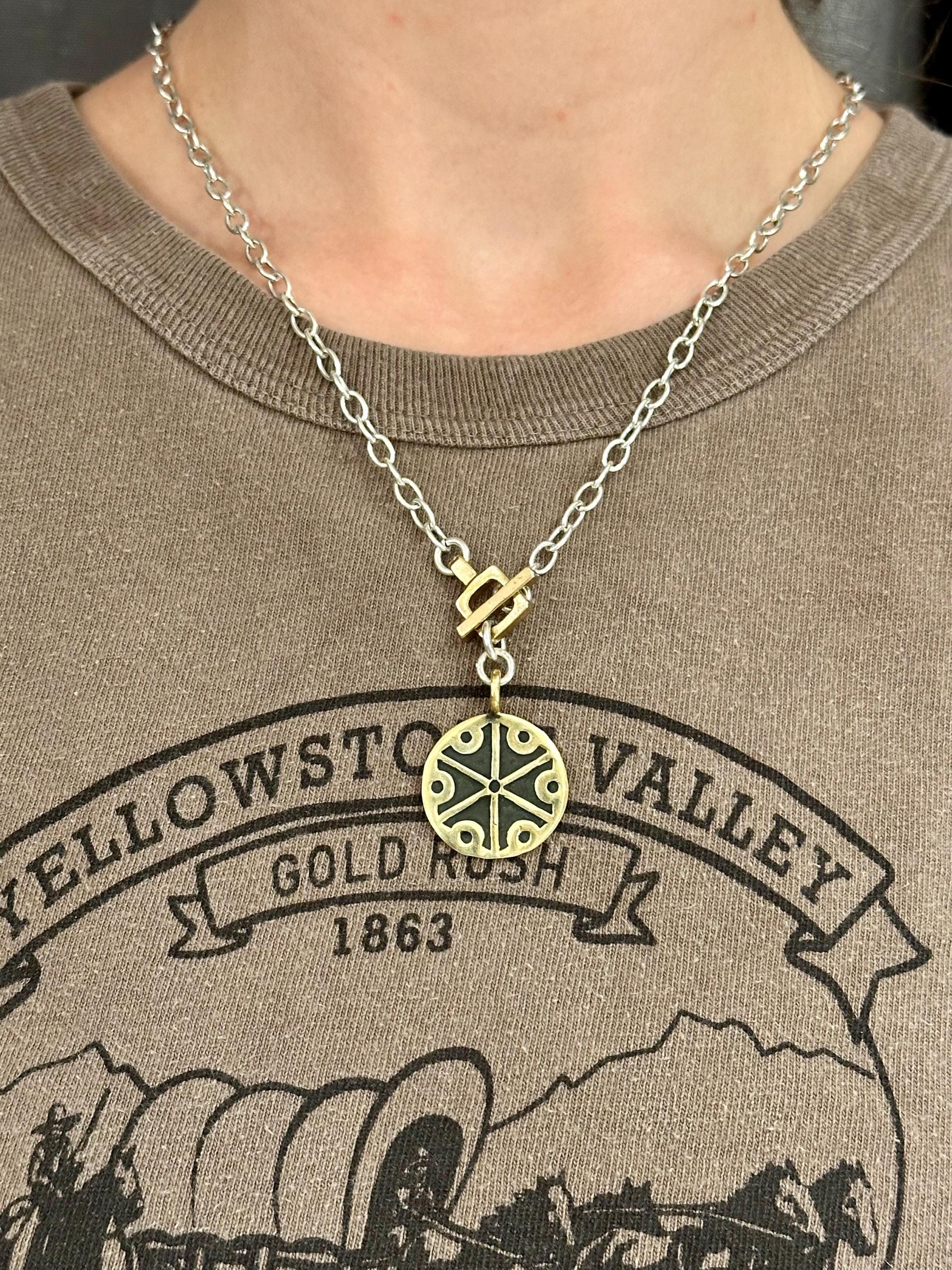 Geometric Bronze Front Toggle Necklace