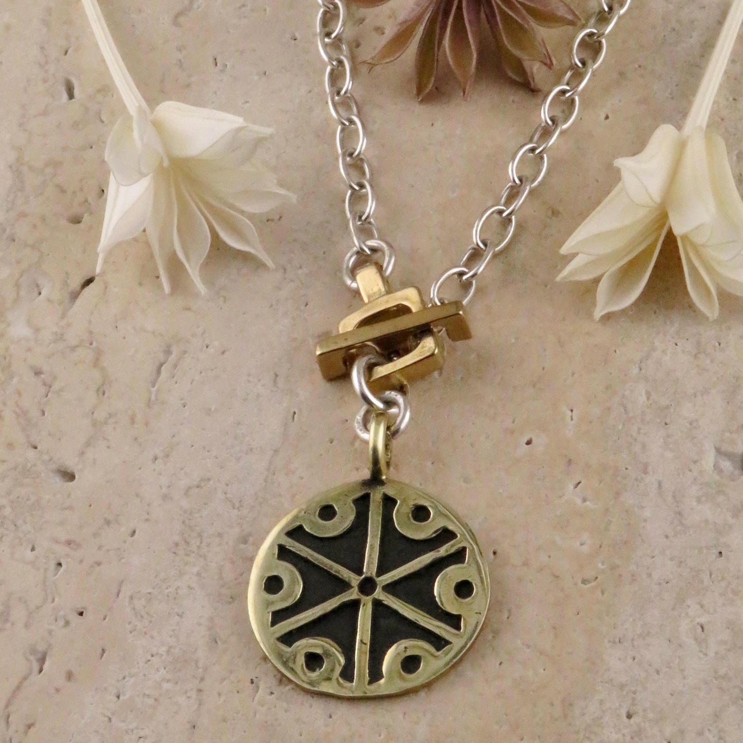 Geometric Bronze Front Toggle Necklace