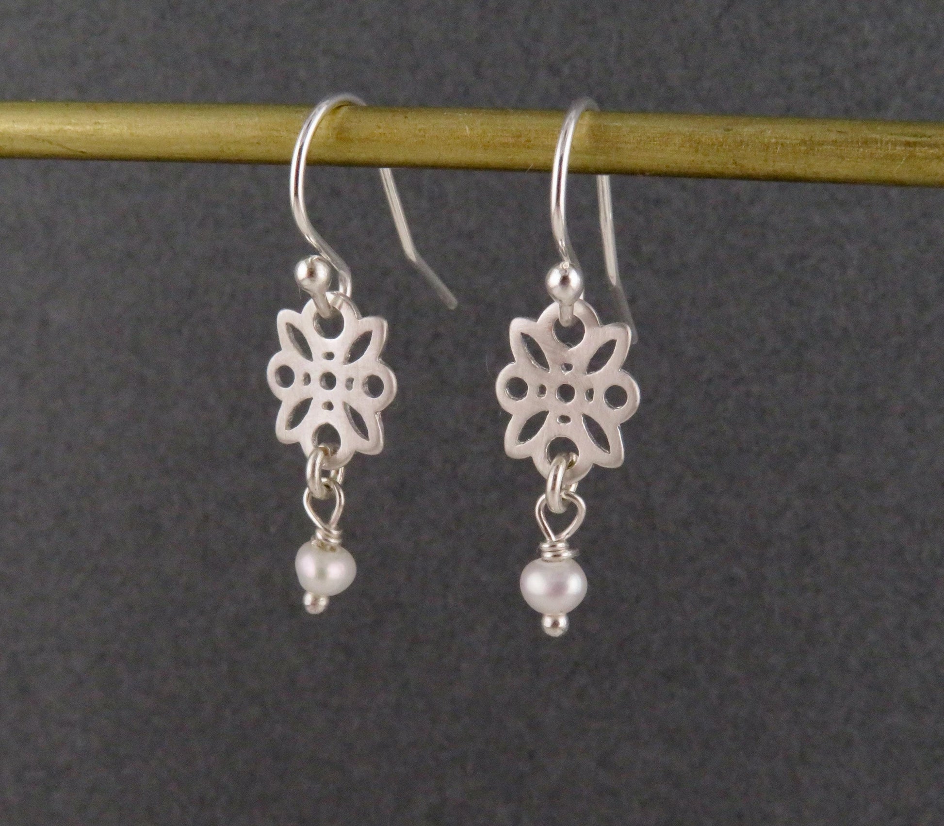 Sterling Pearl Earrings | Freshwater Pearl Silver Earrings | Sterling Delicate Pearl Earrings | Flower with Pearl Earrings | Sweet Flowers