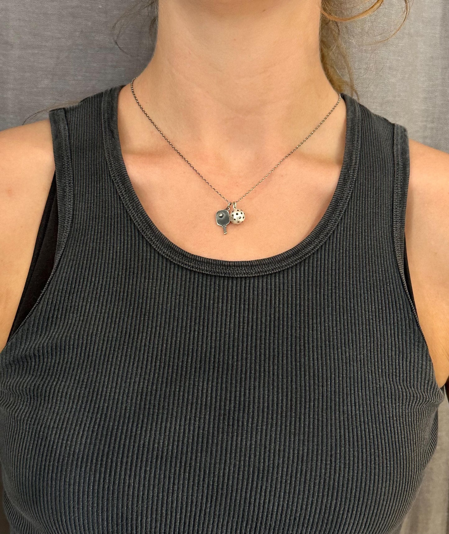 Pickleball Necklace | Sterling Pickleball Pendant | Silver Pickleball Charm Necklace | Pickle Ball Racquet Pendant | Pickleball Lover Gift