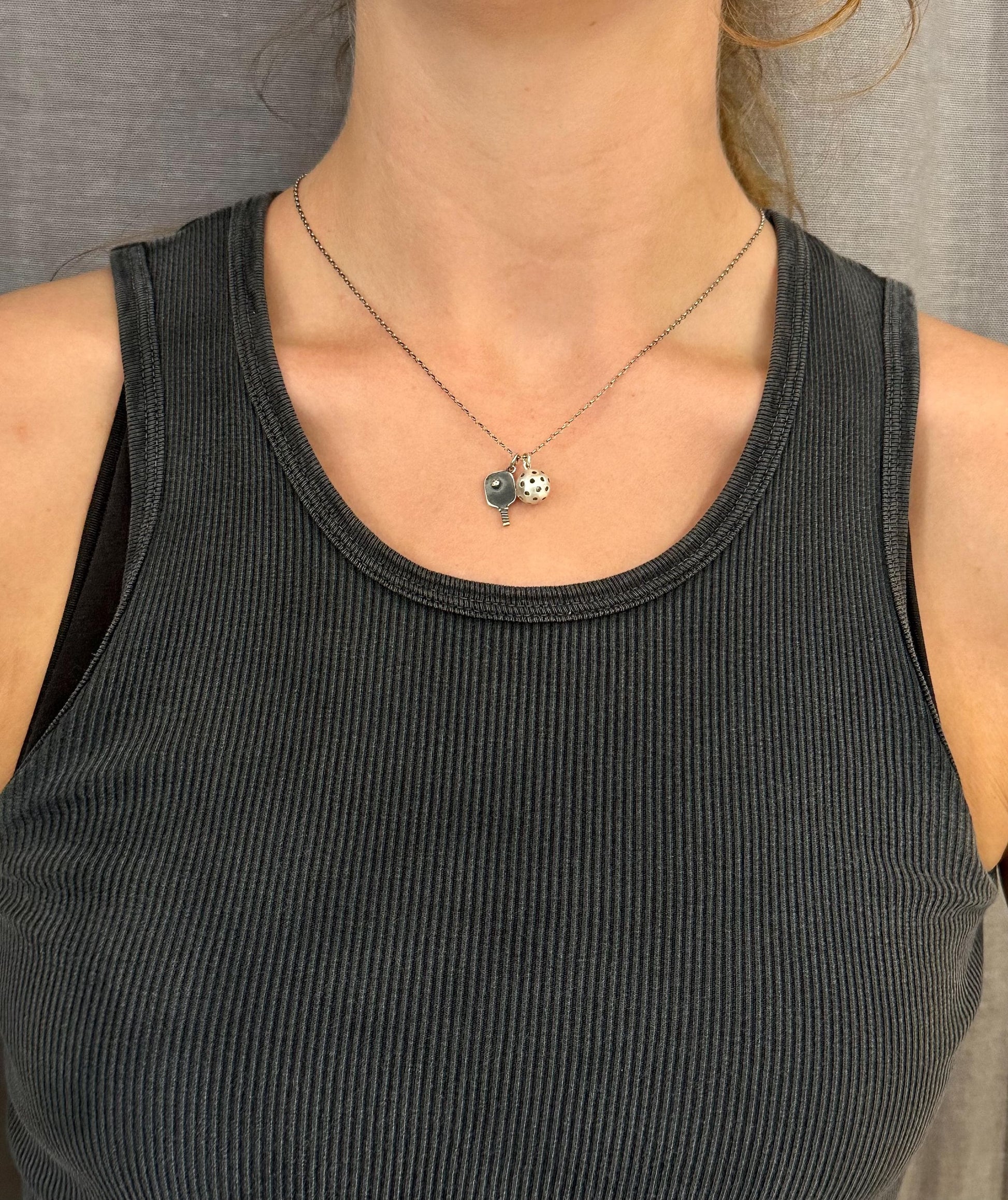 Pickleball Necklace | Sterling Pickleball Pendant | Silver Pickleball Charm Necklace | Pickle Ball Racquet Pendant | Pickleball Lover Gift