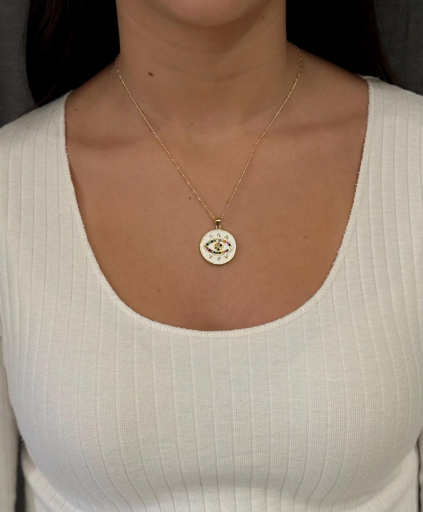 Evil Eye Medallion | Gold Eye Pendant | Colorful Eye Charm Necklace | Gold Enamel Eye Necklace | Evil Eye Necklace | Gold Eye Multicolor