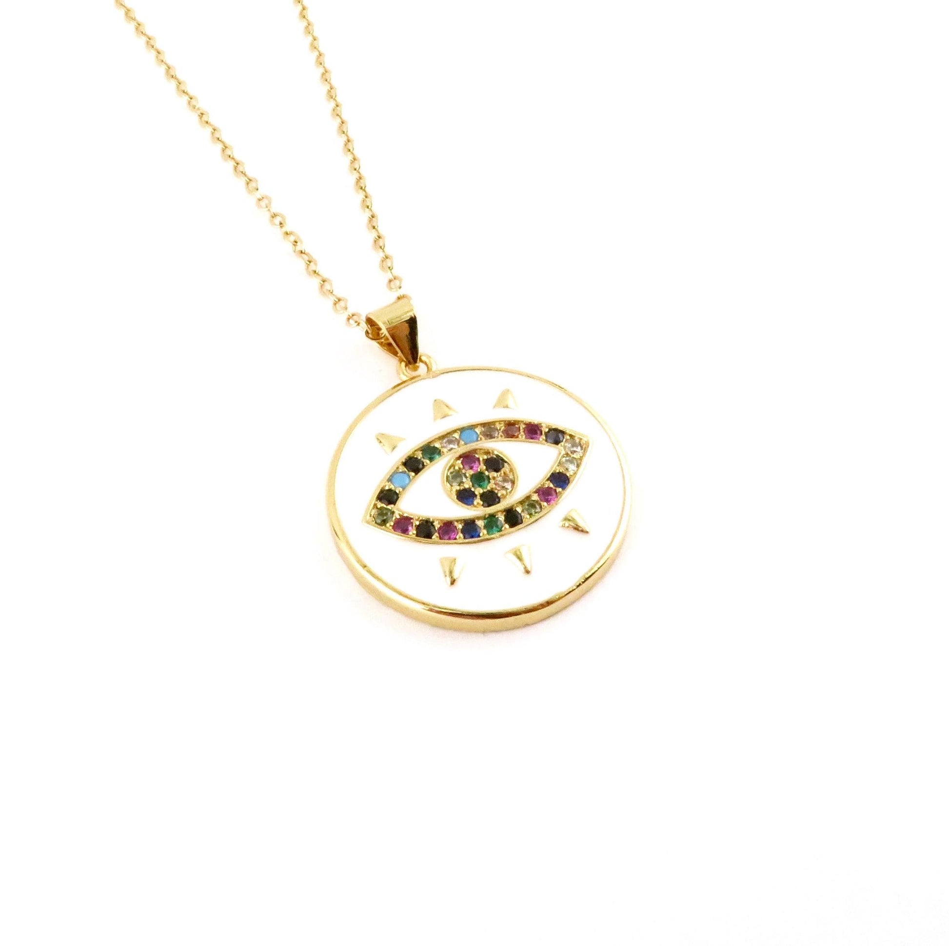 Evil Eye Medallion | Gold Eye Pendant | Colorful Eye Charm Necklace | Gold Enamel Eye Necklace | Evil Eye Necklace | Gold Eye Multicolor