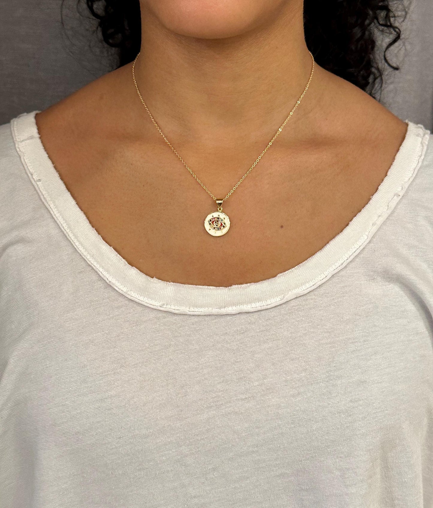Evil Eye Necklace | Colorful Eye Pendant | Gold Evil Eye Pendant | Gold Enamel Eye Necklace | Gold Eye Medallion | Gold Evil Eye Multicolor
