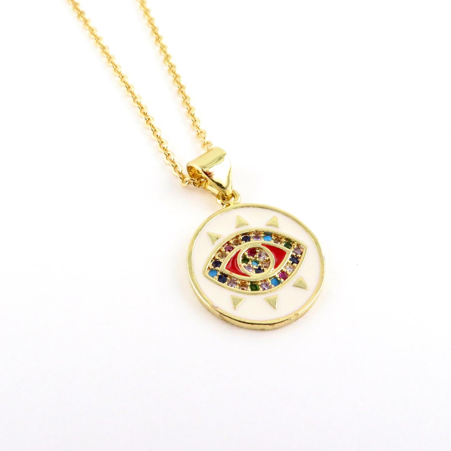Evil Eye Necklace | Colorful Eye Pendant | Gold Evil Eye Pendant | Gold Enamel Eye Necklace | Gold Eye Medallion | Gold Evil Eye Multicolor