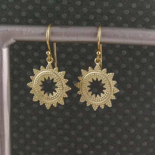 Gold Mandala Earrings | Gold Geometric Earrings | Geometric Gold Earrings | Gold Starburst Earrings | Open Mandala Earrings | Gold SunBursts