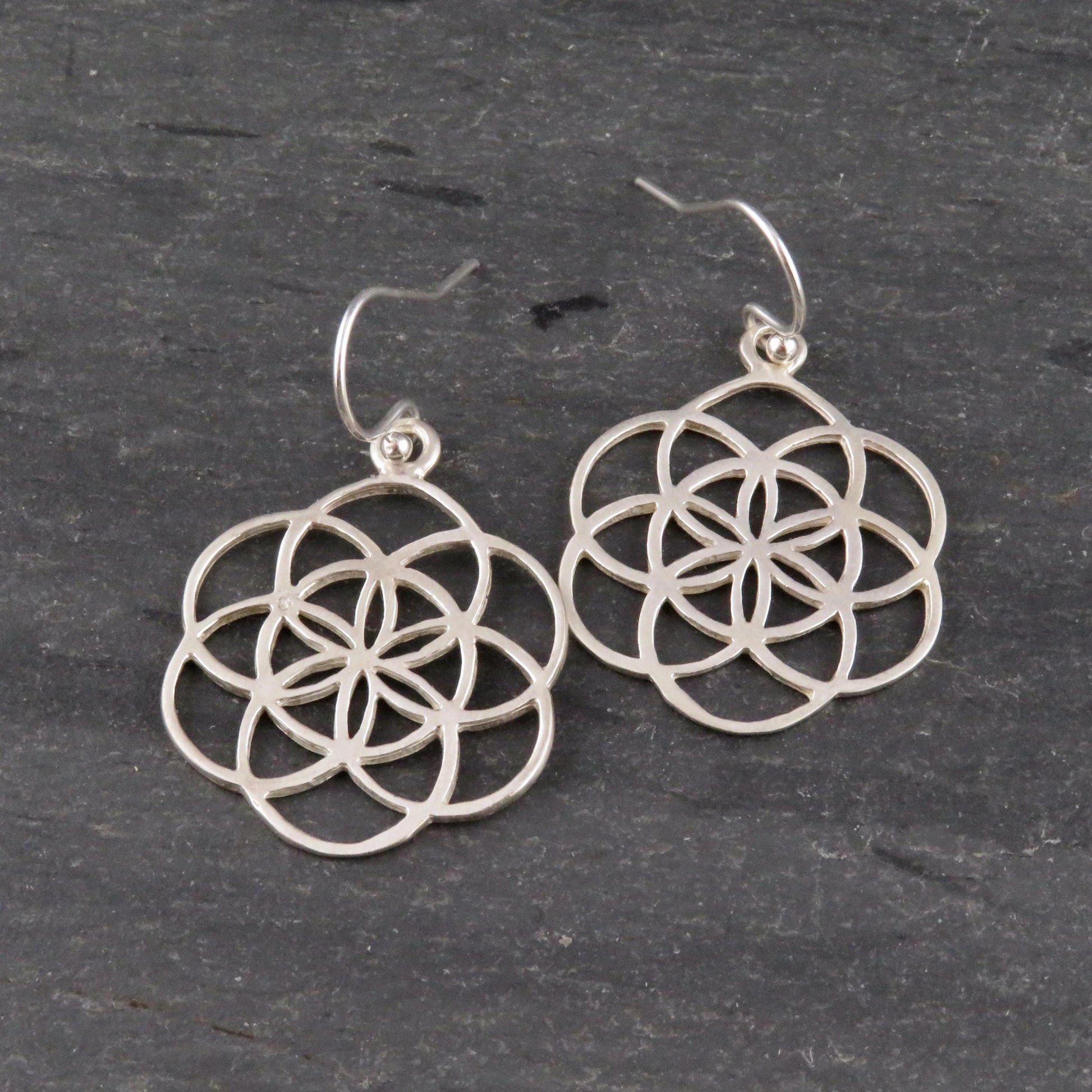 Silver Seed of Life Earrings | Sterling Geometric Earrings | Sterling Seed of Life Earrings | Silver Flower Earrings | Silver Geometric