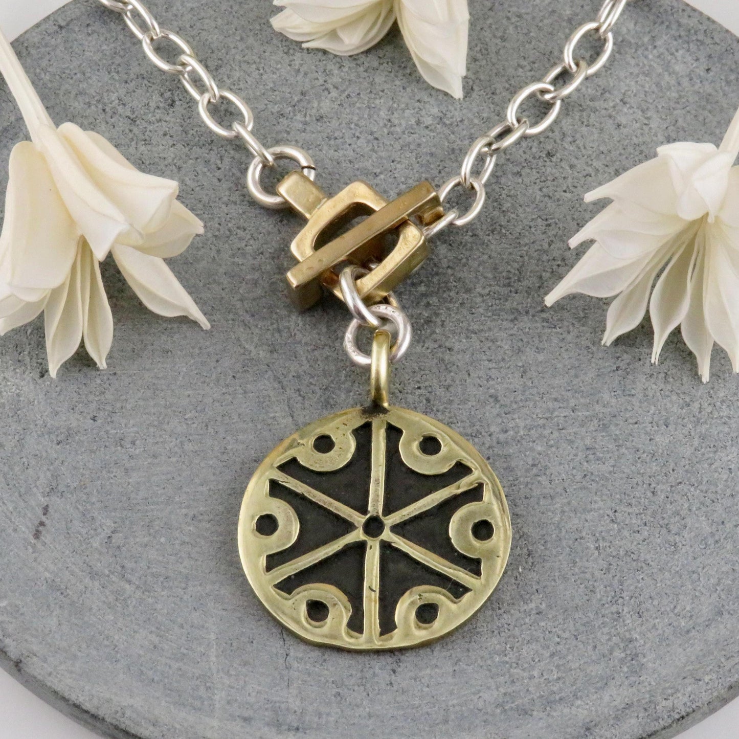 Geometric Bronze Front Toggle Necklace