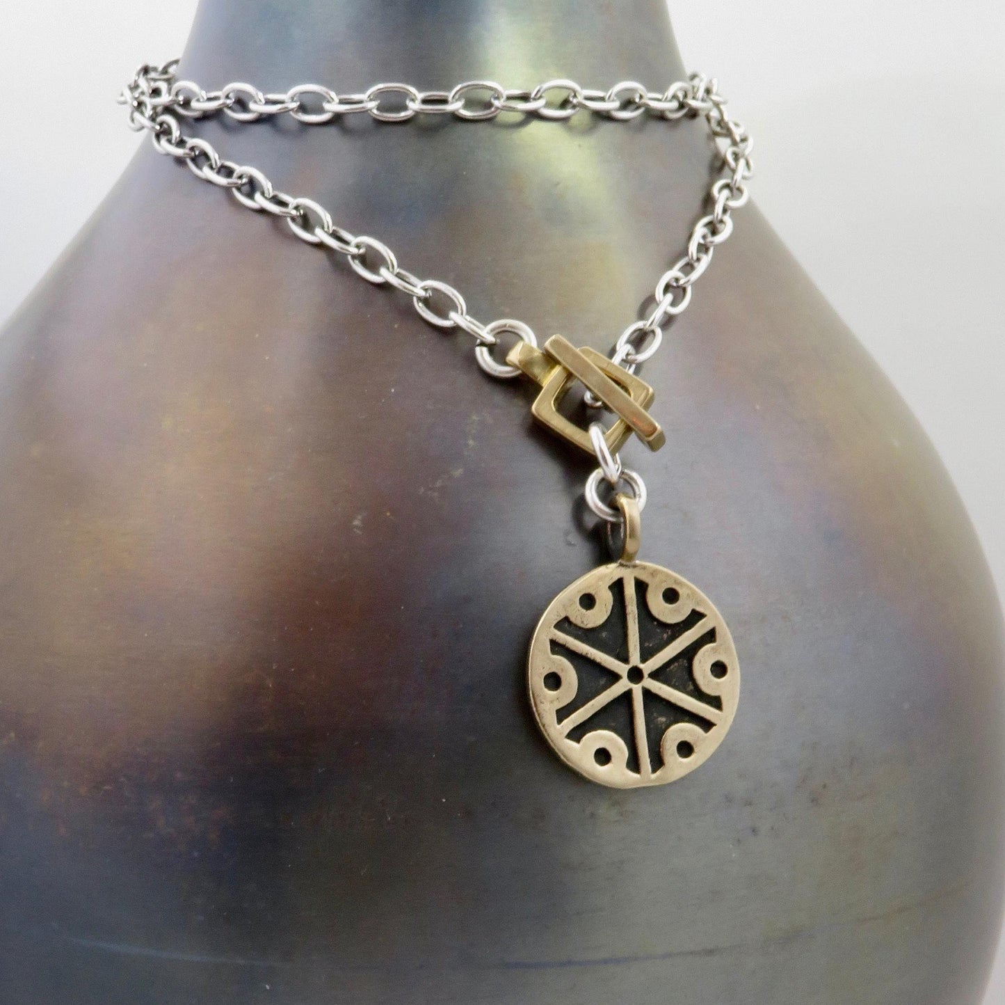 Geometric Bronze Front Toggle Necklace