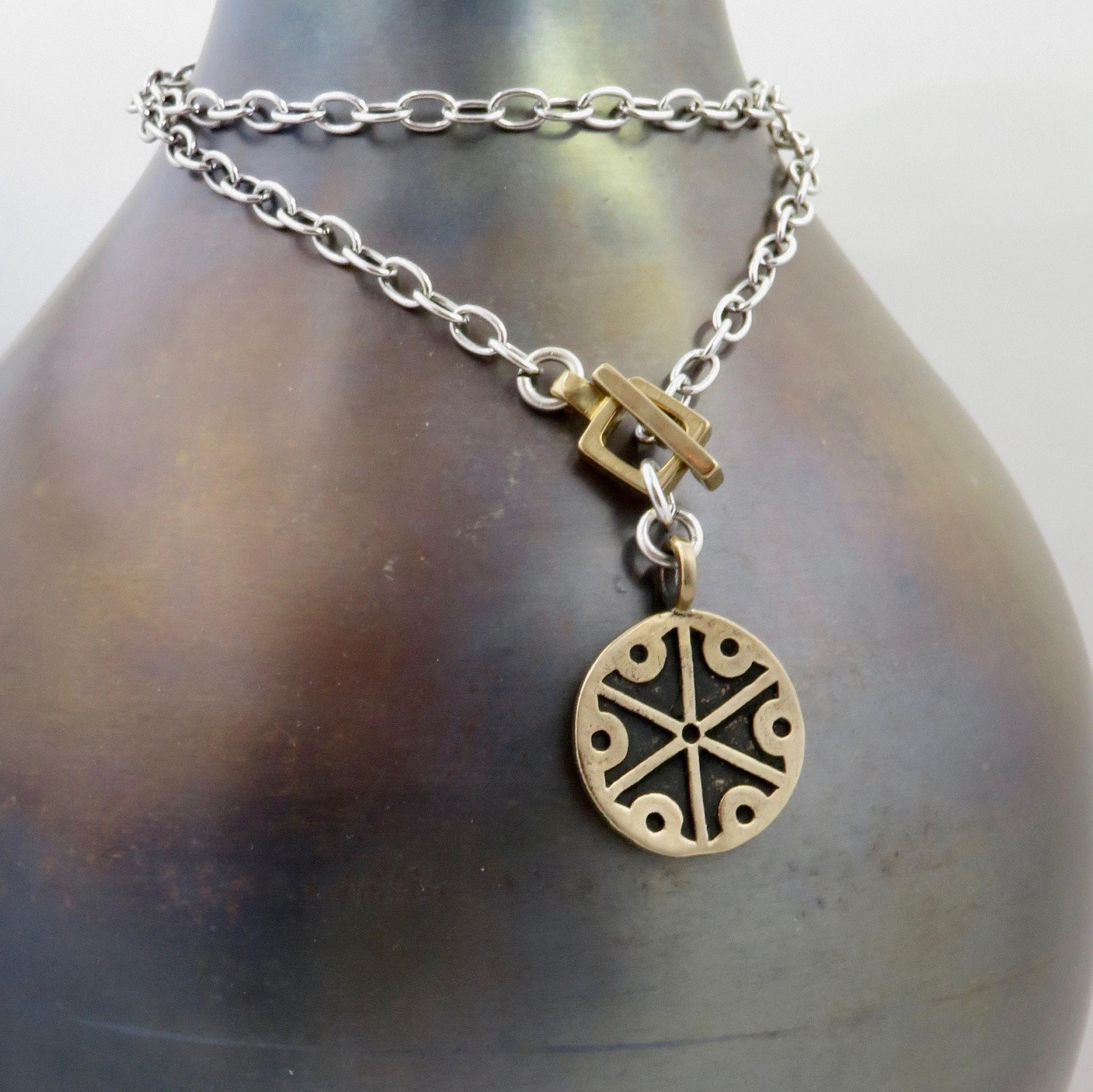 Geometric Bronze Front Toggle Necklace