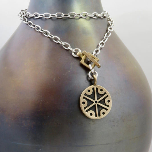 Geometric Bronze Front Toggle Necklace