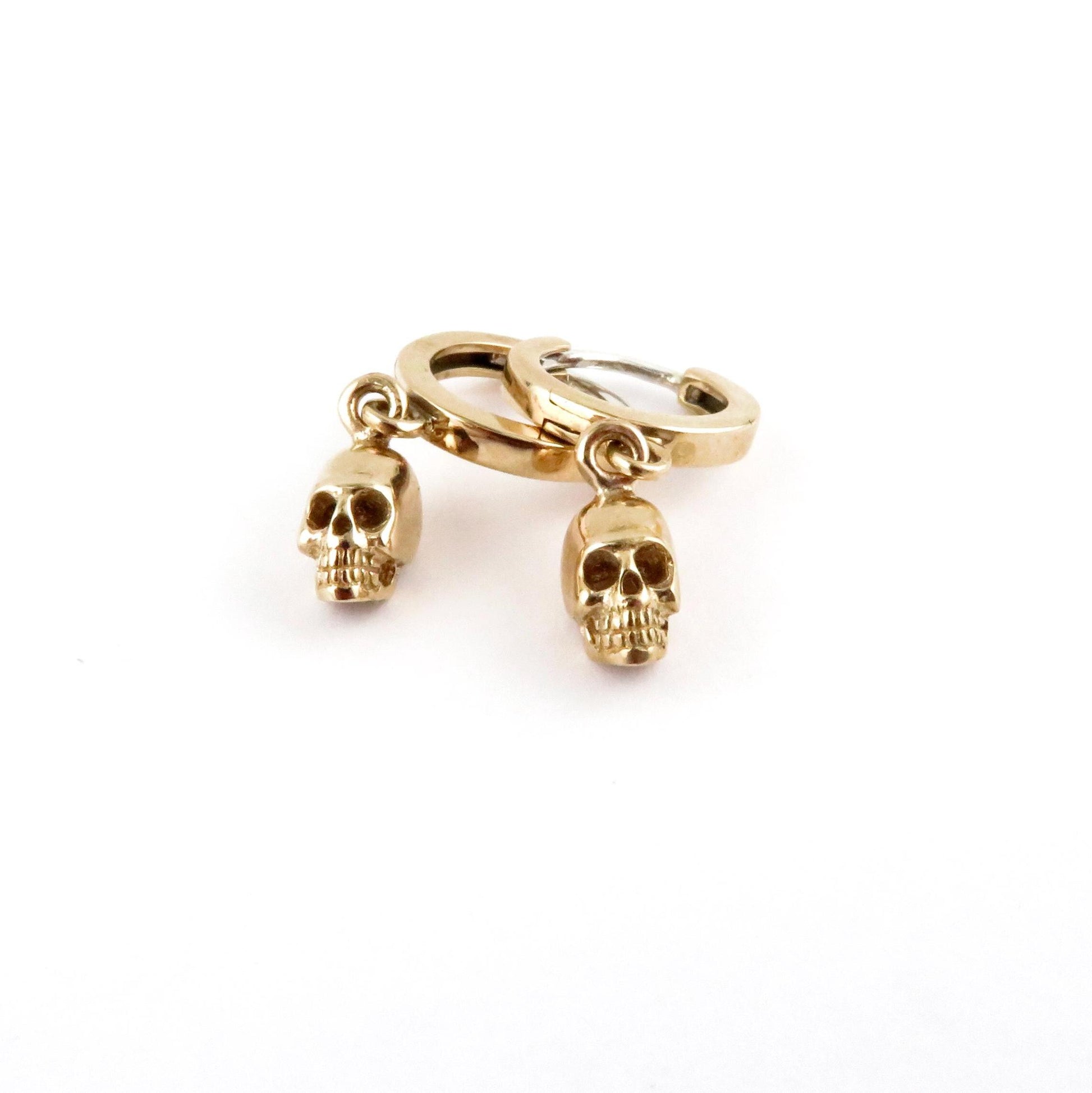 Gold Skull Hoop Earrings | Small Gold Skull Earrings | Mini Gold Skull Hoops | Tiny Bronze Skull Hoop Earrings | 3D Skull Hoop Earrings