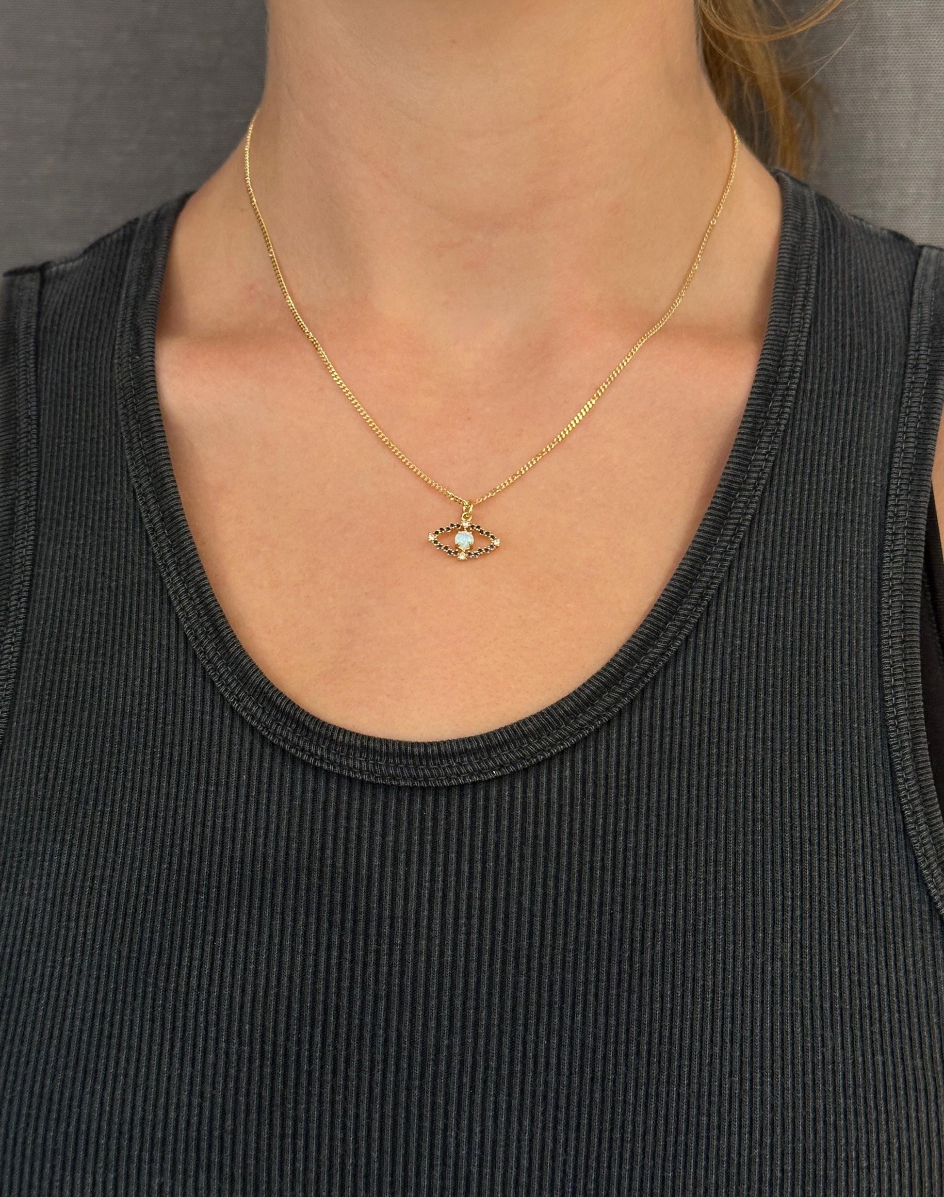 Gold Evil Eye Necklace | Gold Opal Eye Necklace | Gold CZ Opal Evil Eye | Goldfilled Evil Eye Pendant | Sparkly Eye Necklace | Blue Opal Eye