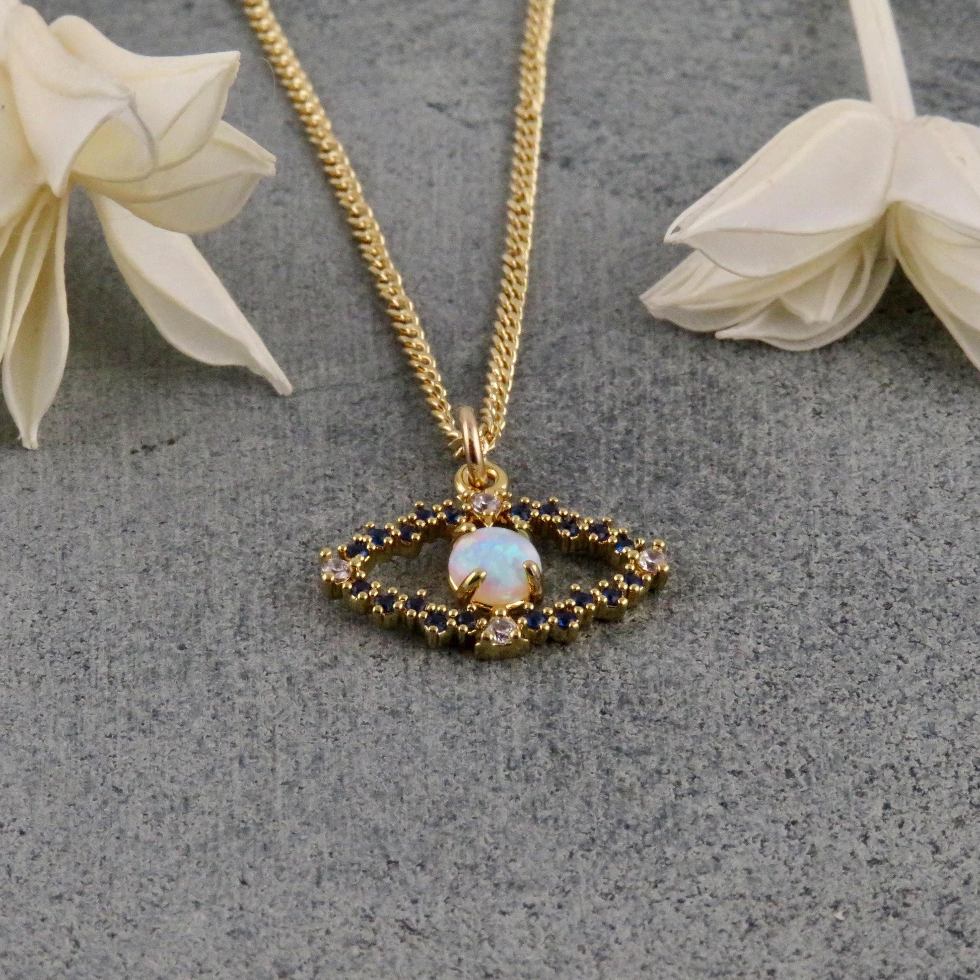 Gold Evil Eye Necklace | Gold Opal Eye Necklace | Gold CZ Opal Evil Eye | Goldfilled Evil Eye Pendant | Sparkly Eye Necklace | Blue Opal Eye