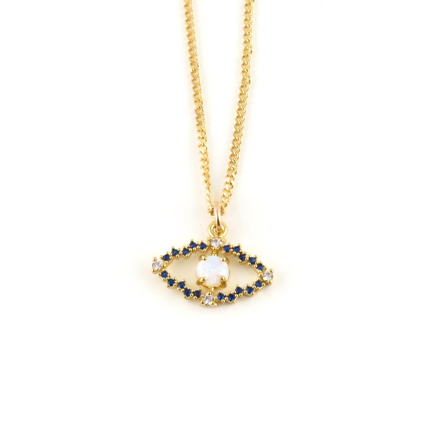 Gold Evil Eye Necklace | Gold Opal Eye Necklace | Gold CZ Opal Evil Eye | Goldfilled Evil Eye Pendant | Sparkly Eye Necklace | Blue Opal Eye