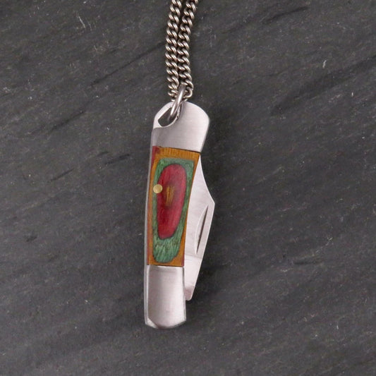 Wood Knife Necklace | Pocketknife Necklace | Mini Knife Necklace | Rainbow Wood Pocketknife Pendant | Knife Pendant | Pocketknife Jewelry