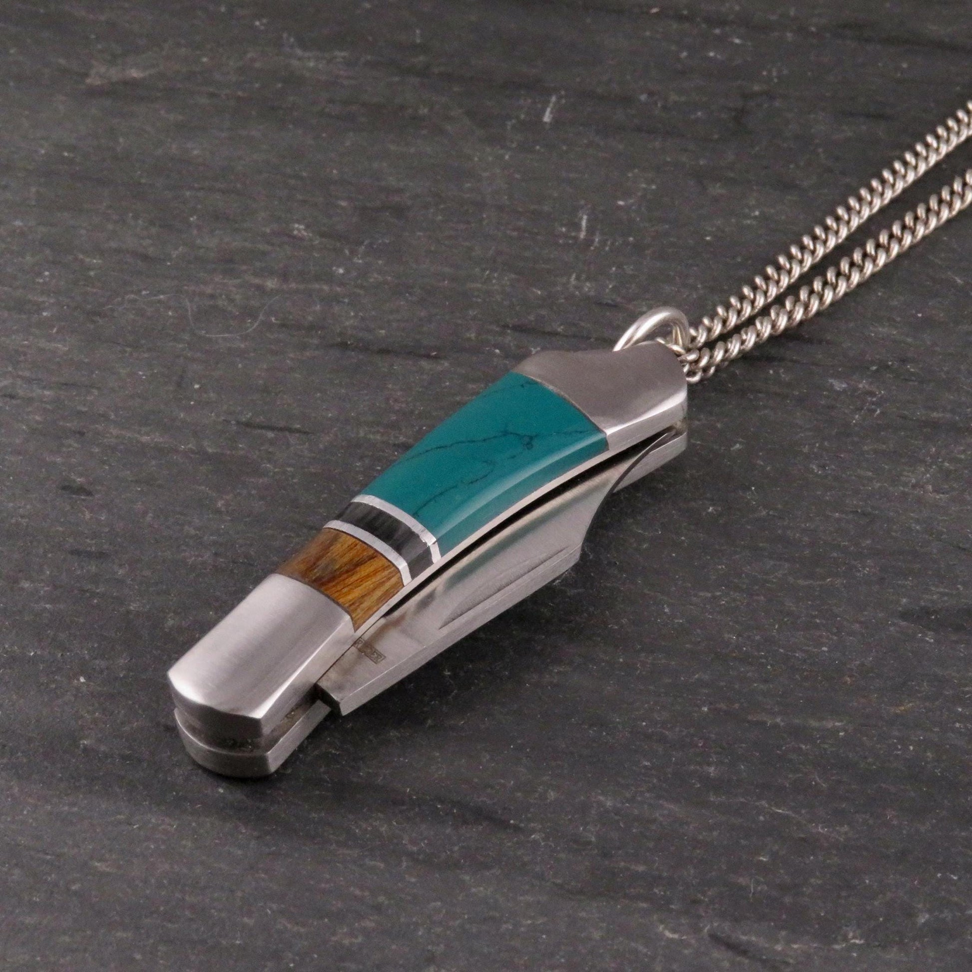 Pocketknife Necklace | Mini Knife Necklace | Turquoise Pocketknife Pendant | Silver Knife Pendant | Unique Pocketknife Pendant | Small Knife