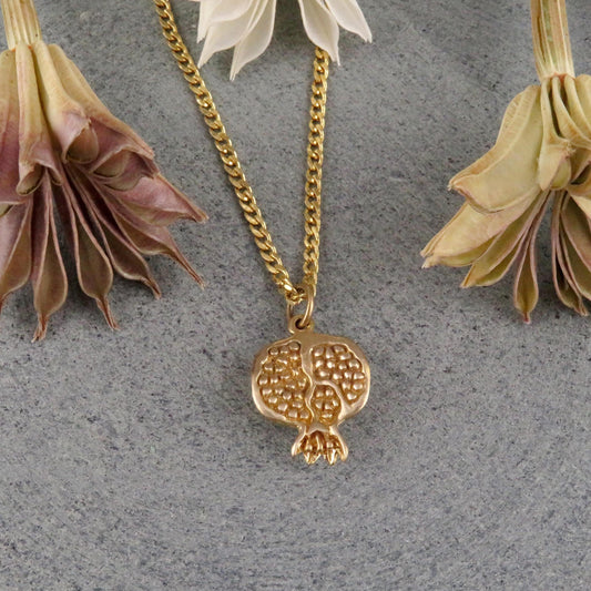 Gold Pomegranate Necklace | Bronze 3D Pomegranate Pendant | Pomegranate Jewelry | Seeded Pomegranate Gold Necklace | Pomegranate Charm