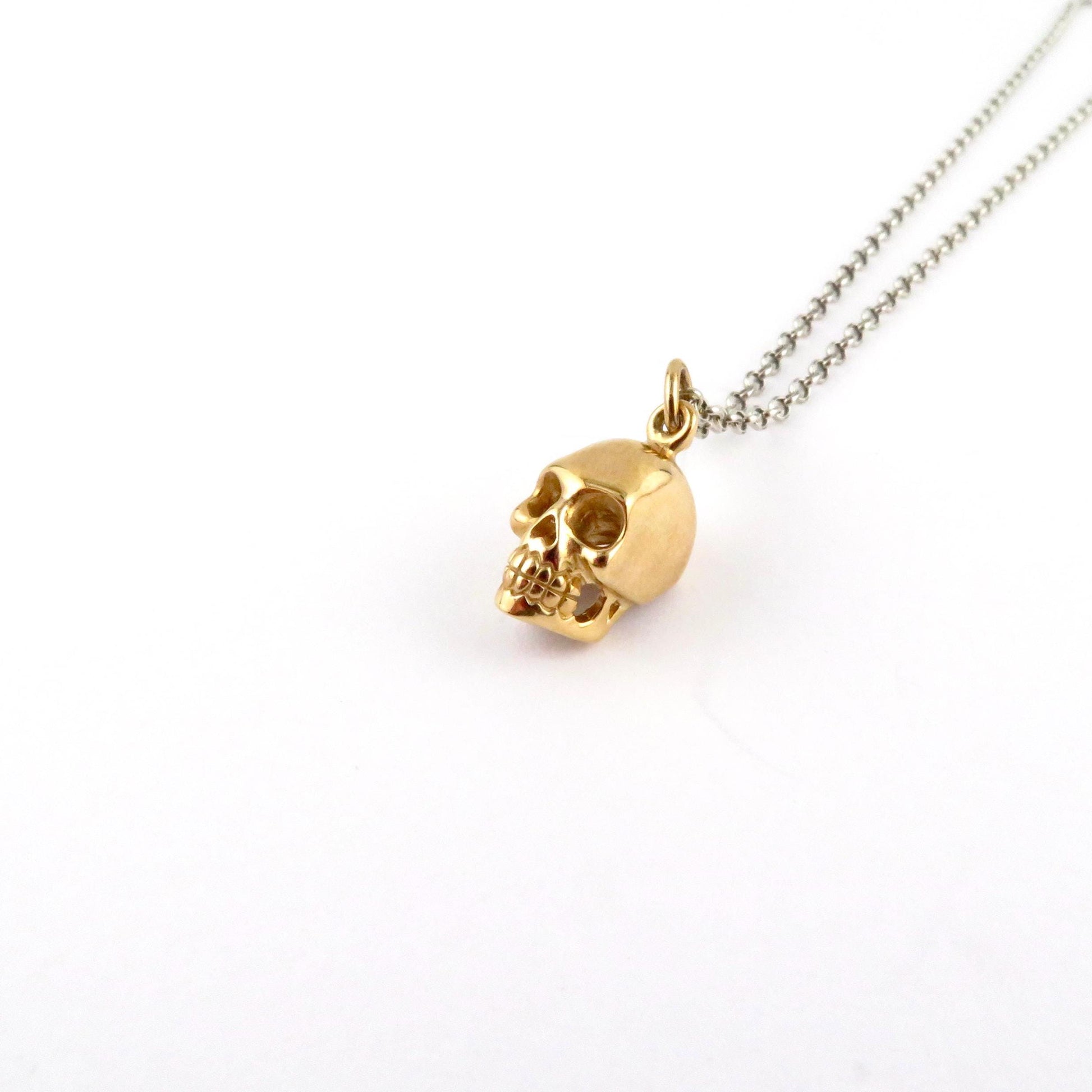 Small Skull Necklace | Tiny Gold Skull Necklace | Gold Mini Skull Charm | Tiny Gold Skull | 3D Skull Necklace | Little Gold Skull Necklace
