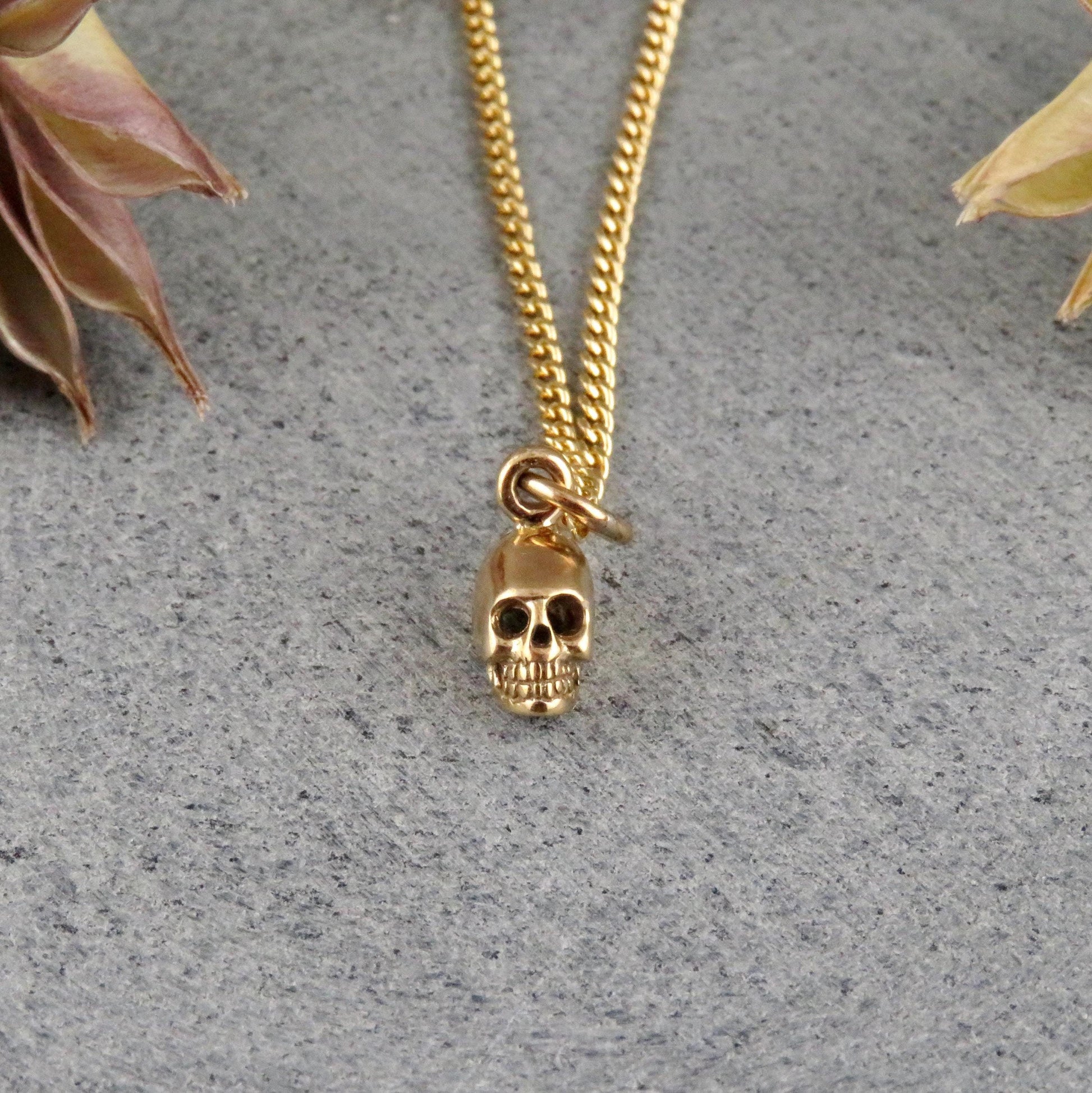 Small Skull Necklace | Tiny Gold Skull Necklace | Gold Mini Skull Charm | Tiny Gold Skull | 3D Skull Necklace | Little Gold Skull Necklace