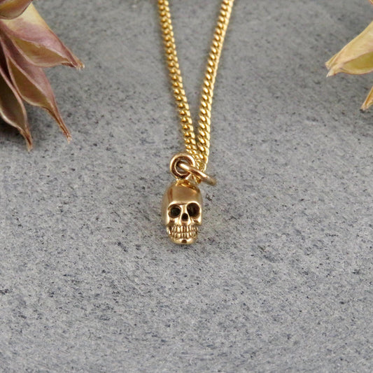 Small Skull Necklace | Tiny Gold Skull Necklace | Gold Mini Skull Charm | Tiny Gold Skull | 3D Skull Necklace | Little Gold Skull Necklace