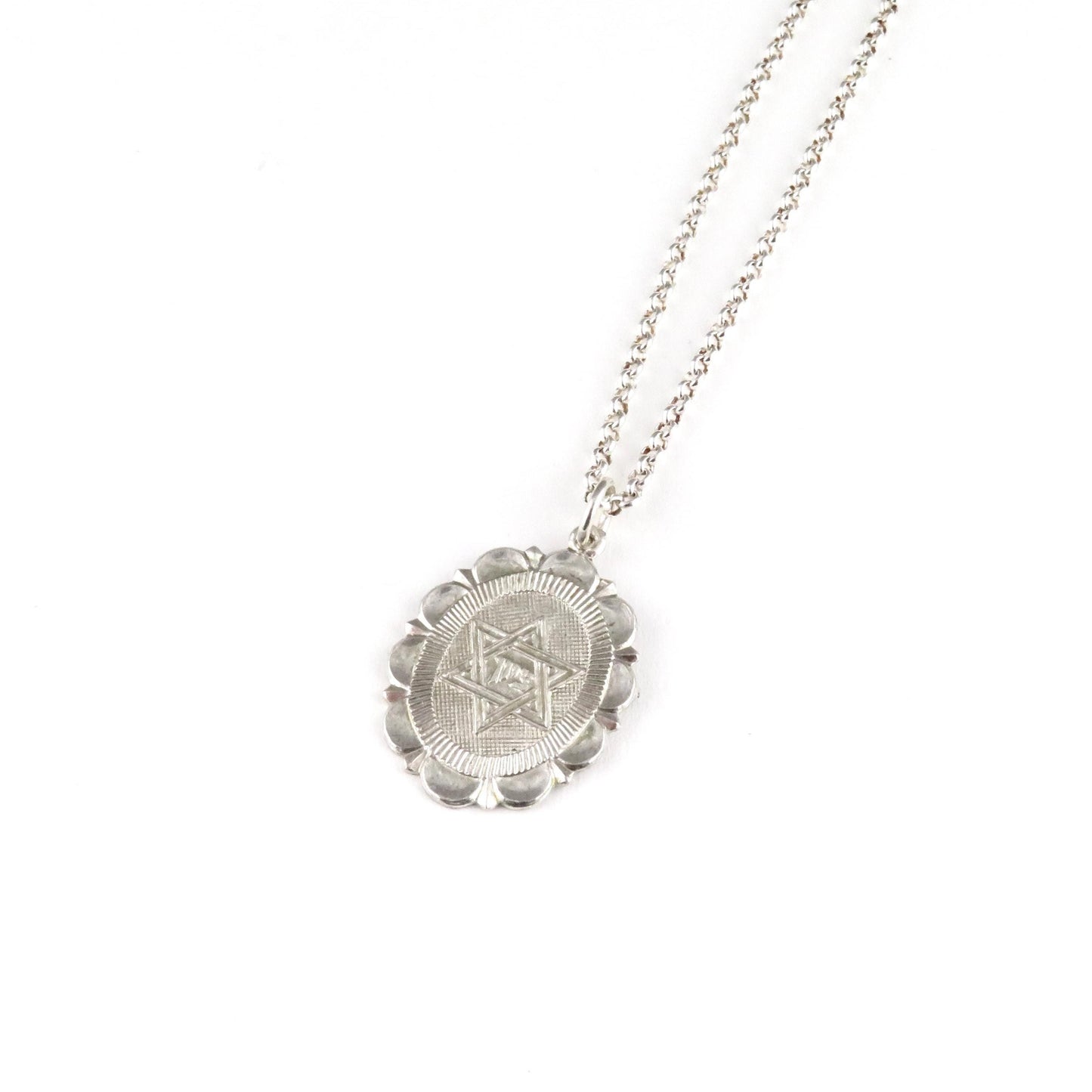 Sterling Jewish Star Necklace | Fancy Star David Necklace | Silver Magen David | Judaica | Sterling Medallion Jewish Star | Jewish Medallion