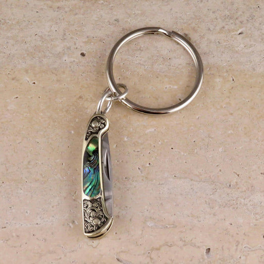 Etched Brass Abalone Knife Keyring