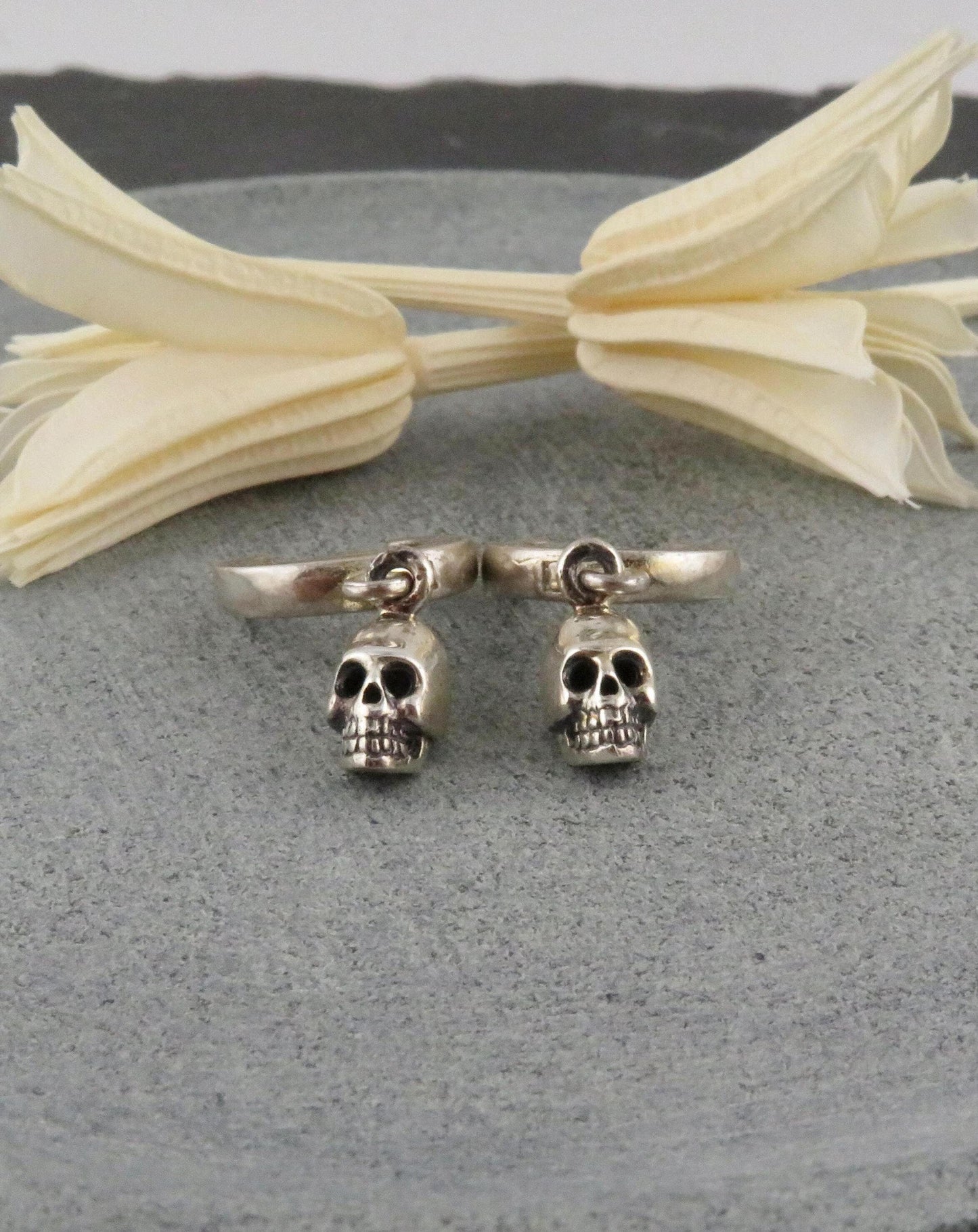 Skull Hoop Earrings | Small Sterling Skull Earrings | Mini Skull Earrings | Tiny Skull Hoop Earrings | 3D Skull Hoops | Sterling Skull Hoops