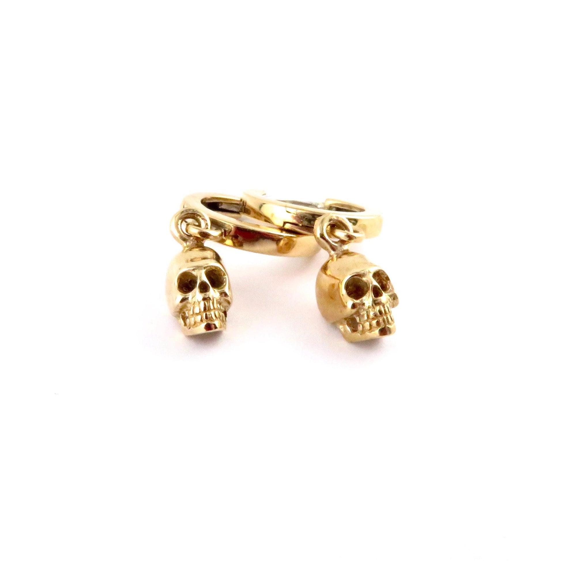 Gold Skull Hoop Earrings | Small Gold Skull Earrings | Mini Gold Skull Hoops | Tiny Bronze Skull Hoop Earrings | 3D Skull Hoop Earrings