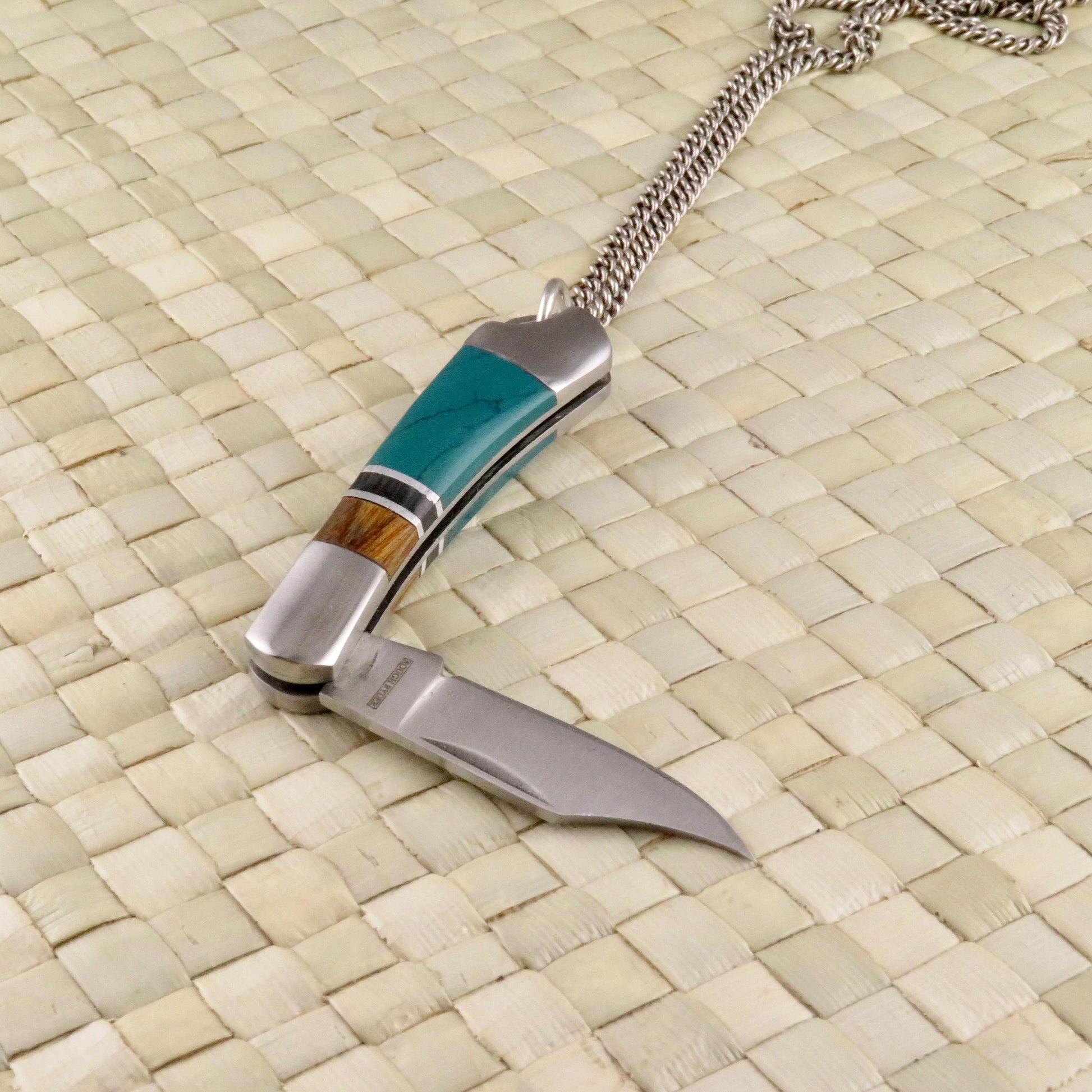 Pocketknife Necklace | Mini Knife Necklace | Turquoise Pocketknife Pendant | Silver Knife Pendant | Unique Pocketknife Pendant | Small Knife