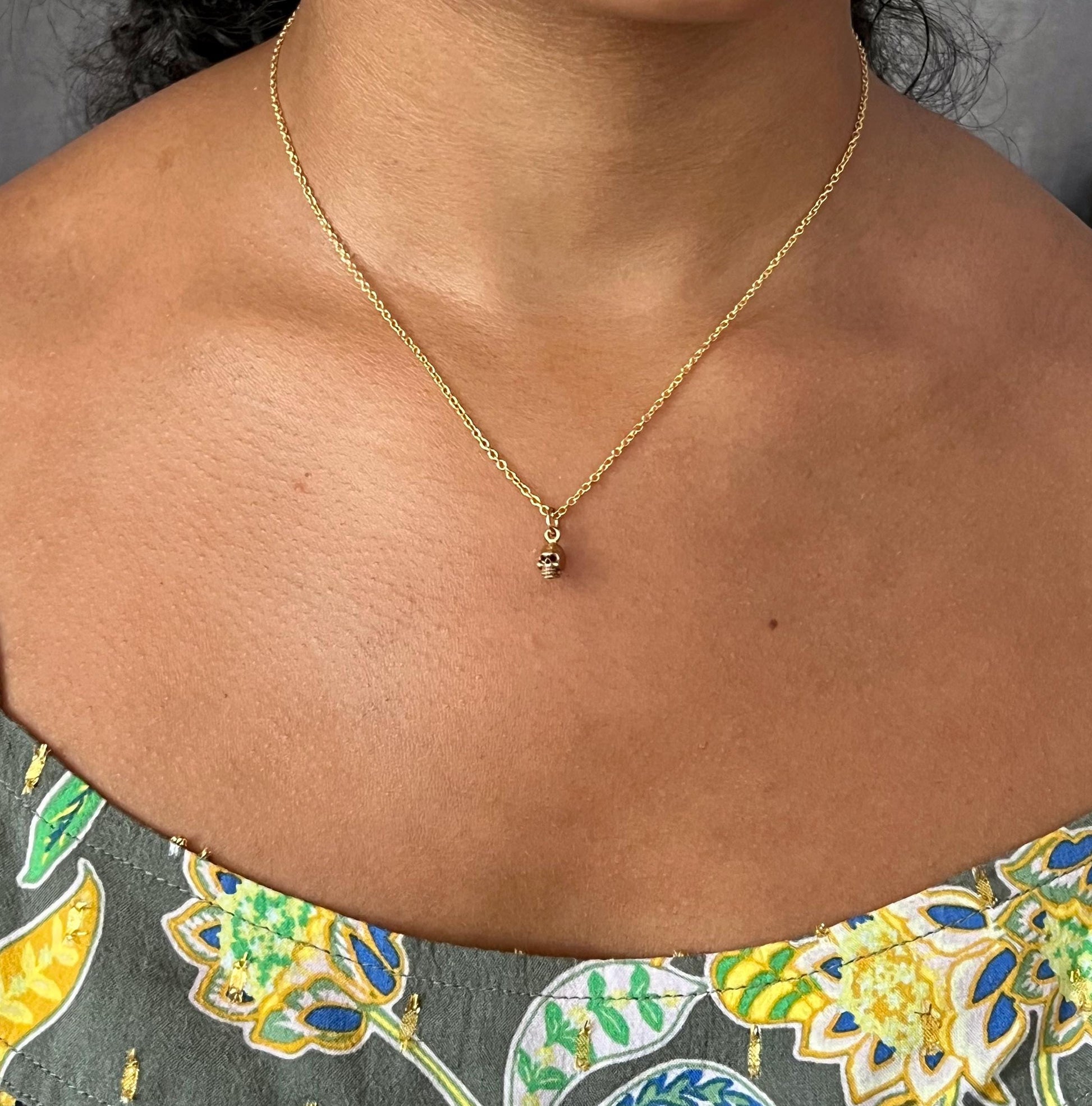 Small Skull Necklace | Tiny Gold Skull Necklace | Gold Mini Skull Charm | Tiny Gold Skull | 3D Skull Necklace | Little Gold Skull Necklace