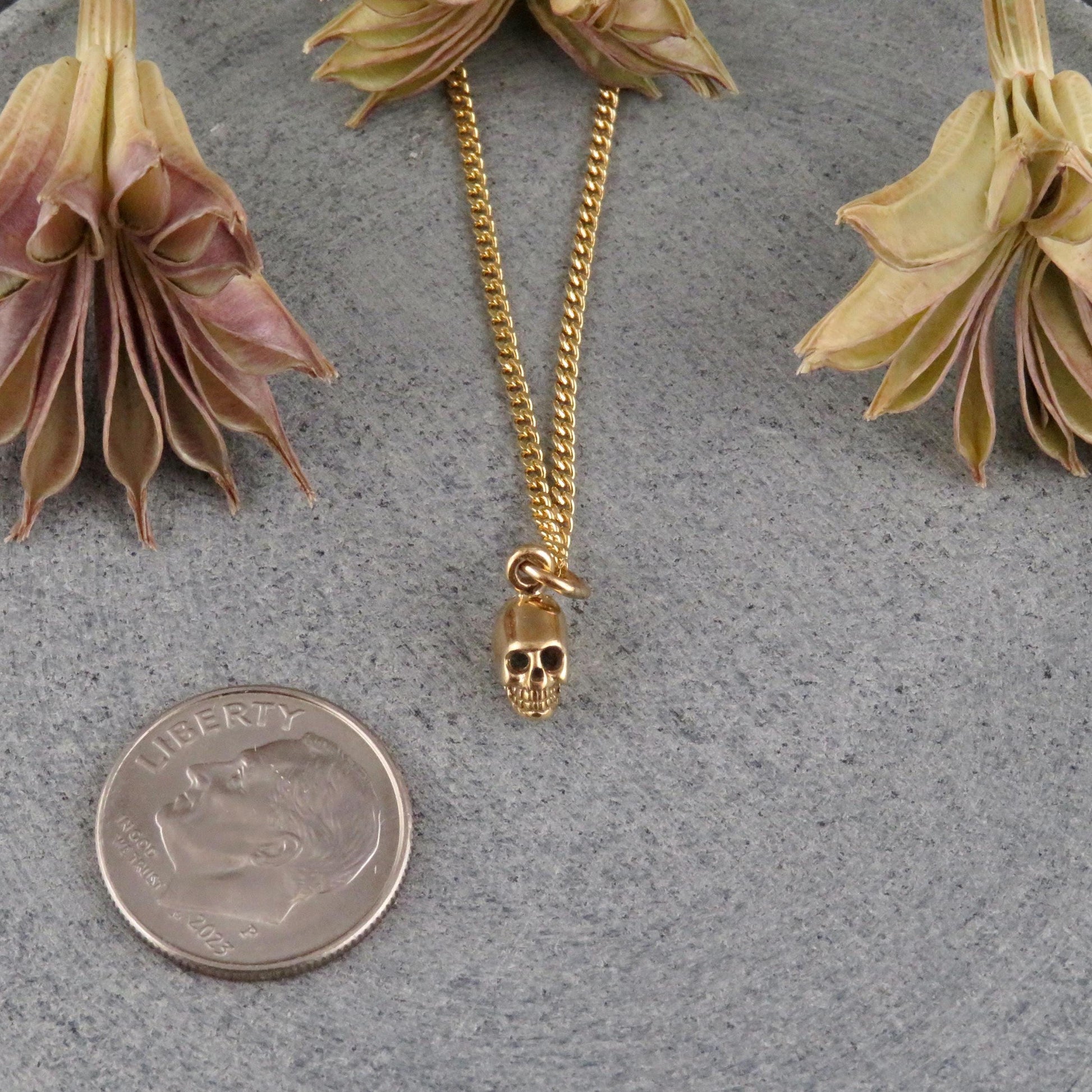 Small Skull Necklace | Tiny Gold Skull Necklace | Gold Mini Skull Charm | Tiny Gold Skull | 3D Skull Necklace | Little Gold Skull Necklace