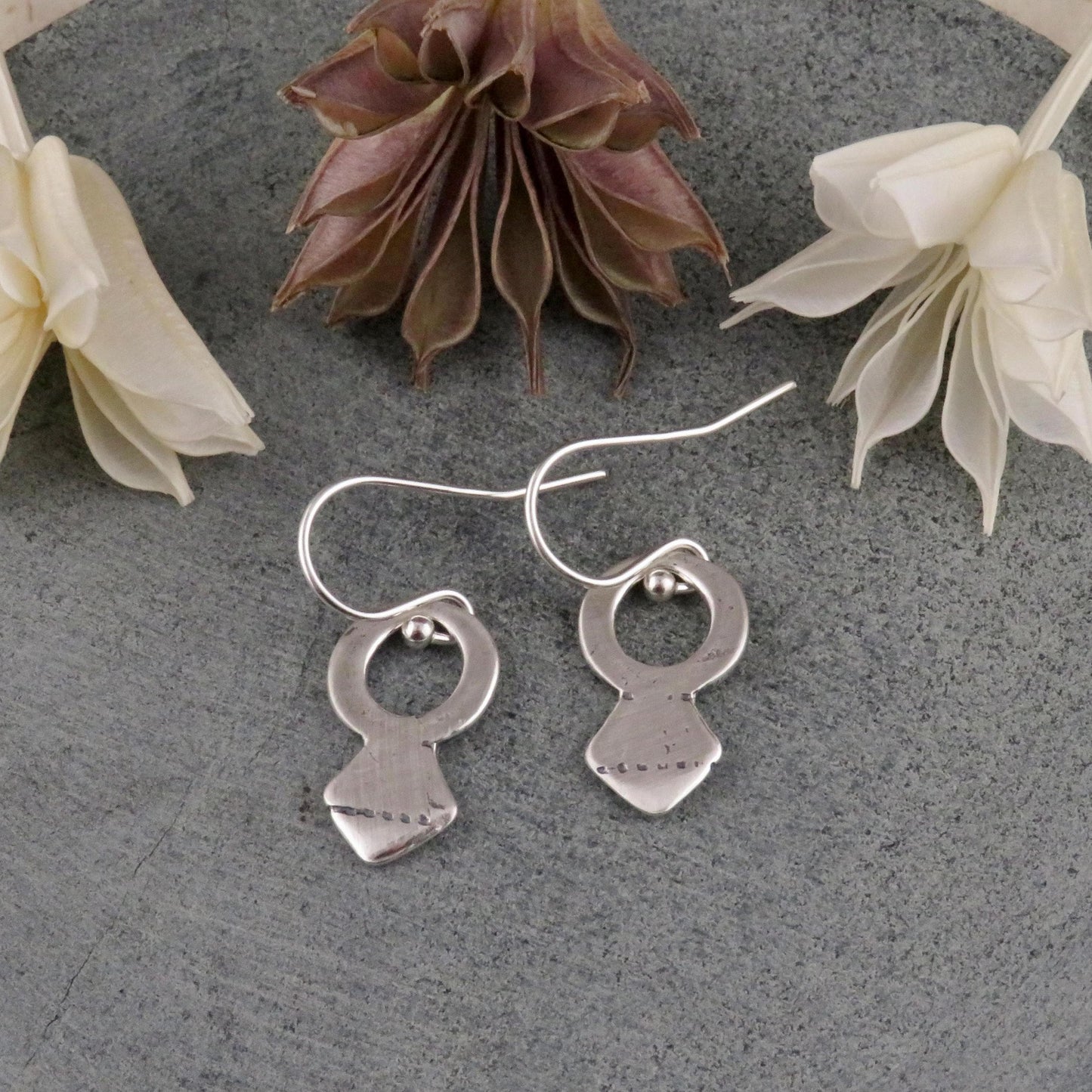 Rustic Silver Earrings | Simple Sterling Earrings | Tribal Earrings | Natural Silver Earrings |Sterling Geometric Earrings | Keyhole Earring