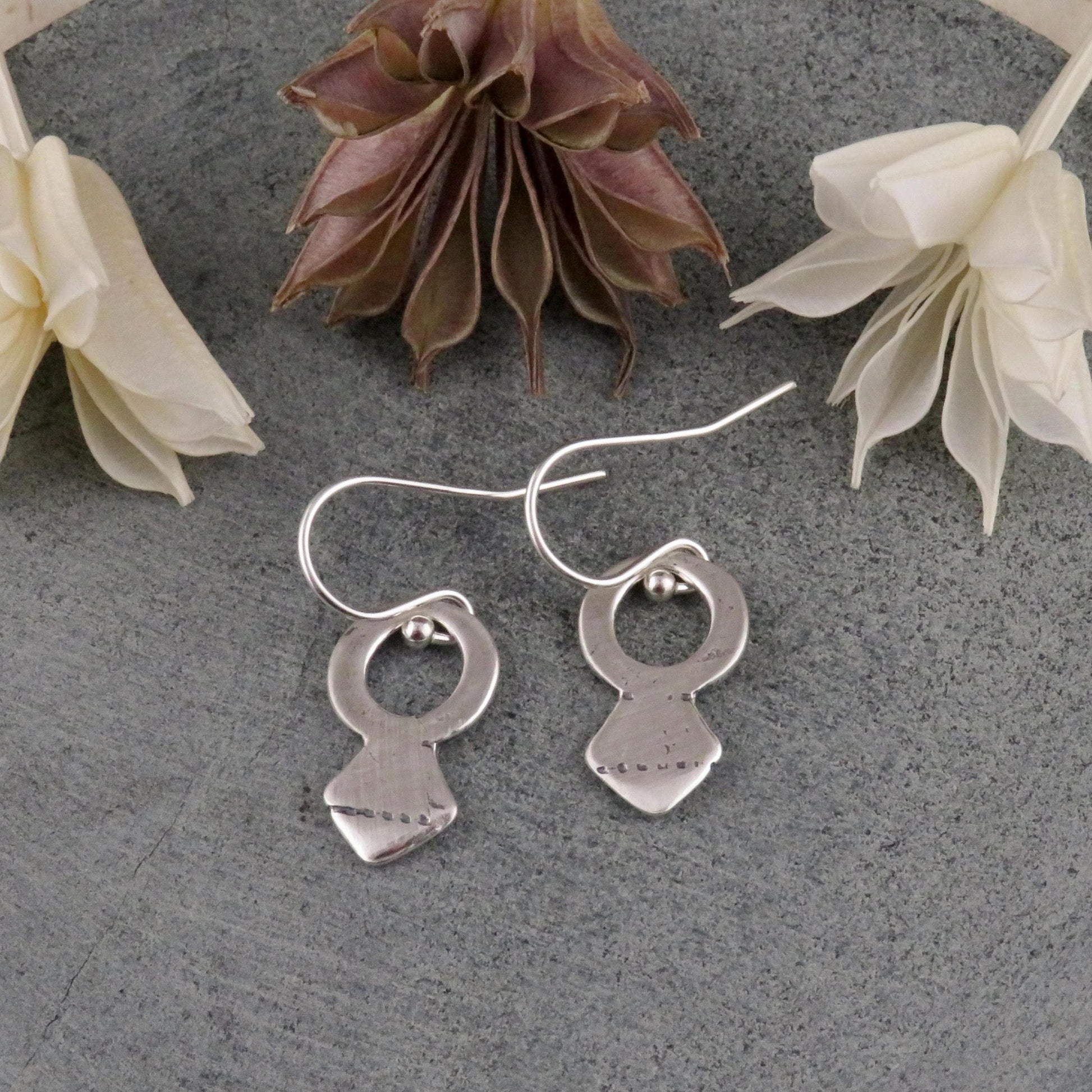 Rustic Silver Earrings | Simple Sterling Earrings | Tribal Earrings | Natural Silver Earrings |Sterling Geometric Earrings | Keyhole Earring