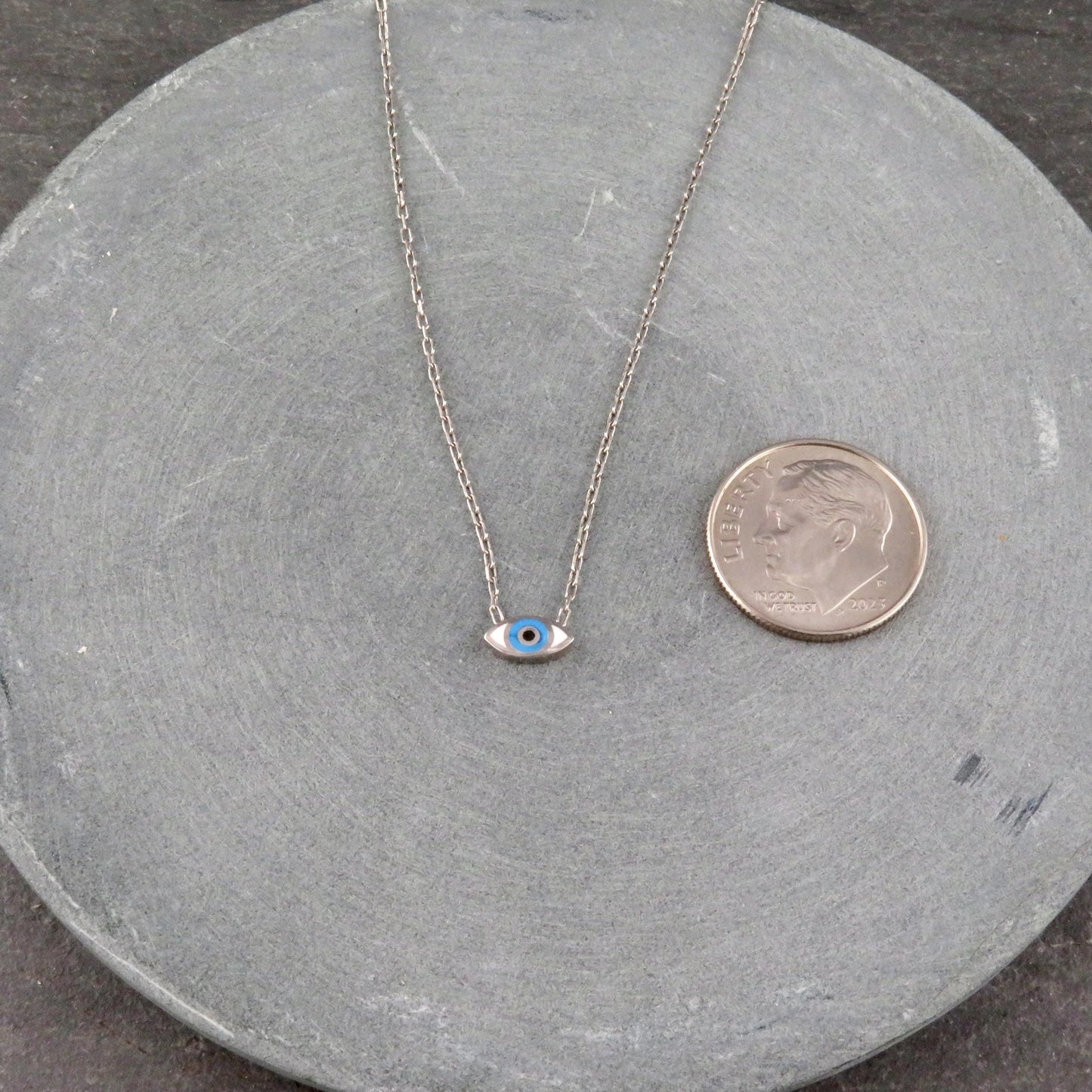 Silver Evil Eye Necklace | Sterling Tiny Eye Necklace | Silver Enamel Eye | Mini Eye Charm Necklace | Small Evil Eye Protection Necklace