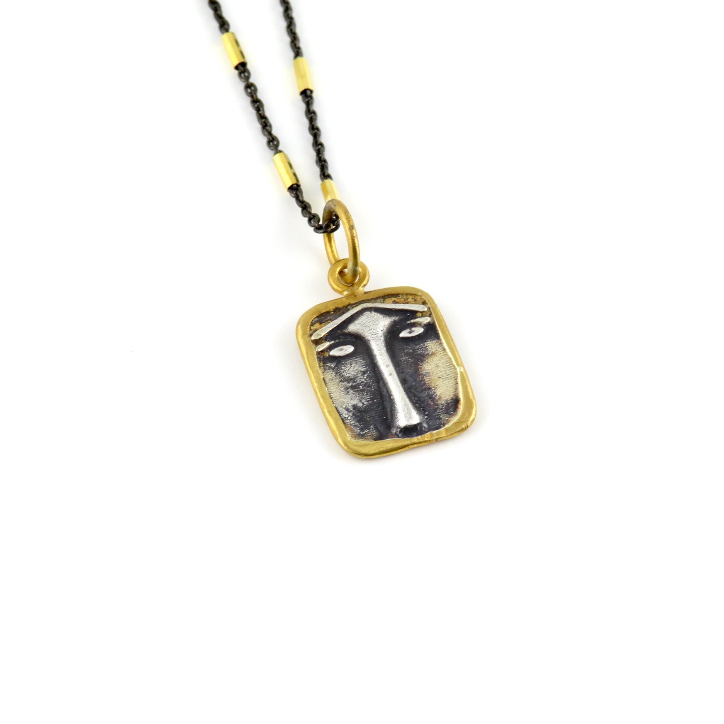 Solid Gold Vintage Pendant | Sterling Gold Face Pendant | Unique Vintage Face Necklace | 24K Gold Mixed Metal Necklace | Two Tone Face Charm