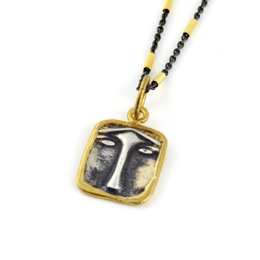Solid Gold Vintage Pendant | Sterling Gold Face Pendant | Unique Vintage Face Necklace | 24K Gold Mixed Metal Necklace | Two Tone Face Charm