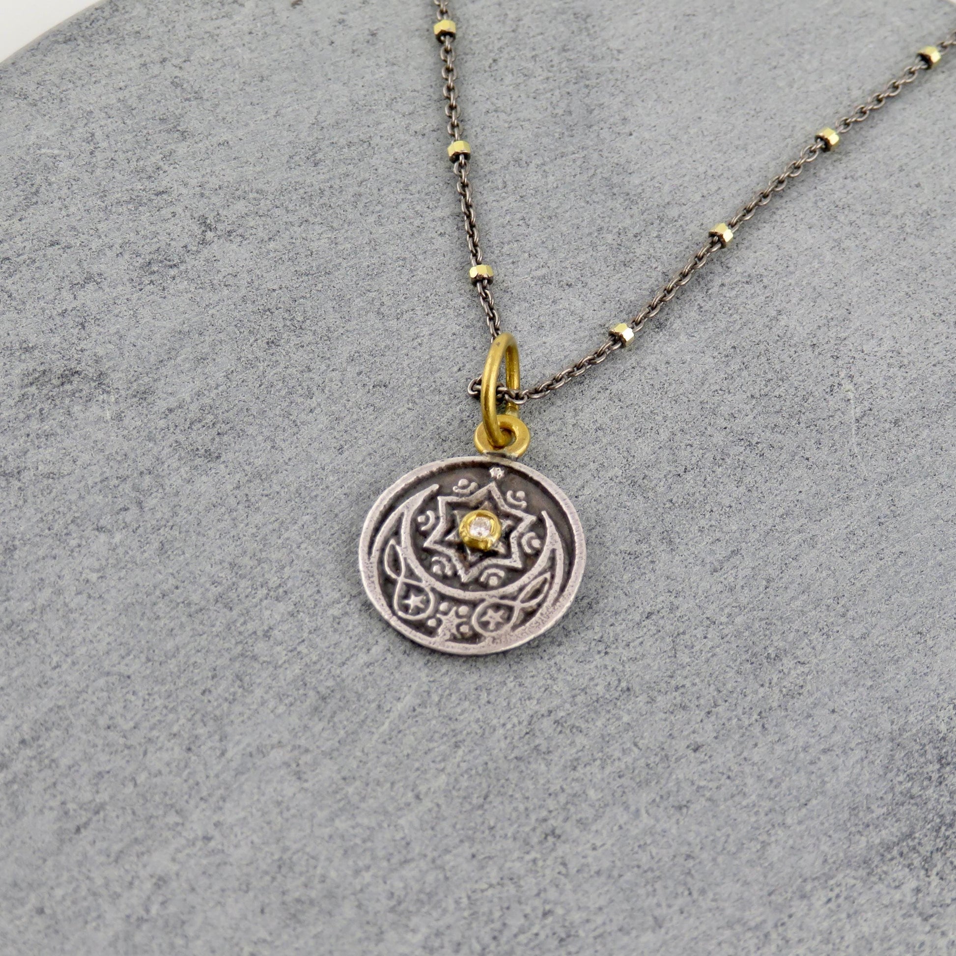 Star David Vintage Pendant | Sterling Gold Jewish Star Pendant | Unique Vintage Star Necklace | Mixed Metal Star David | Vintage Jewish Star