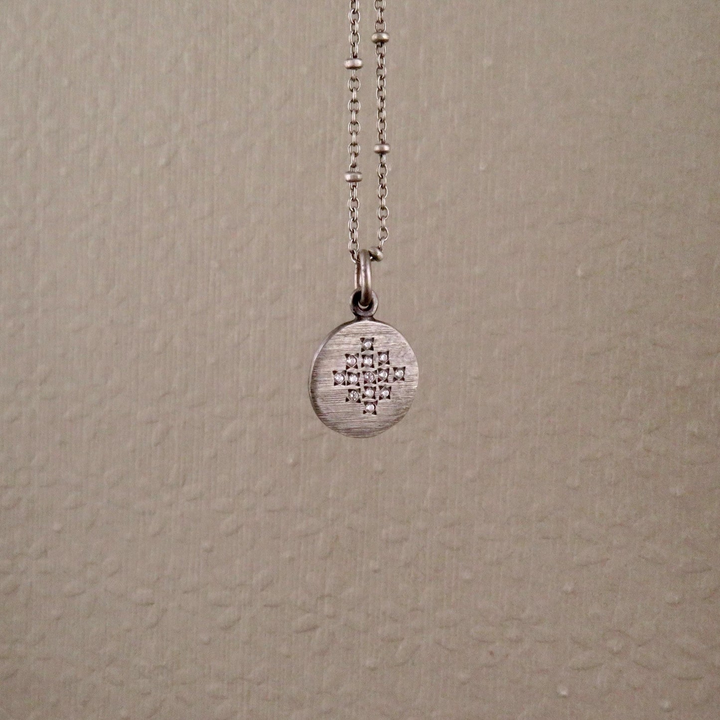 Sterling Disc Necklace | Matte Silver Disc Pendant | Silver Circle Necklace | Brushed Silver Round Necklace | Sterling Diamond Necklace