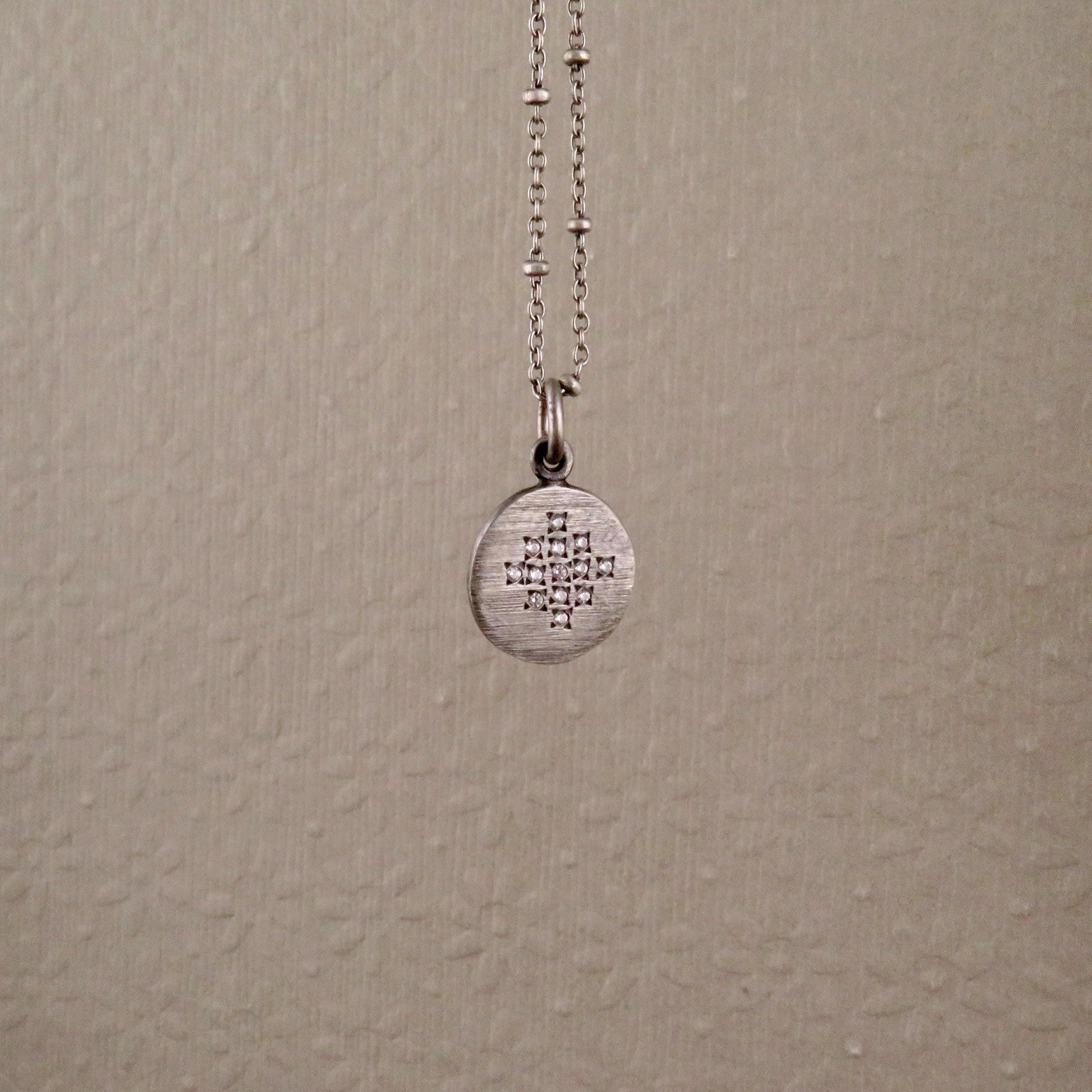 Sterling Disc Necklace | Matte Silver Disc Pendant | Silver Circle Necklace | Brushed Silver Round Necklace | Sterling Diamond Necklace