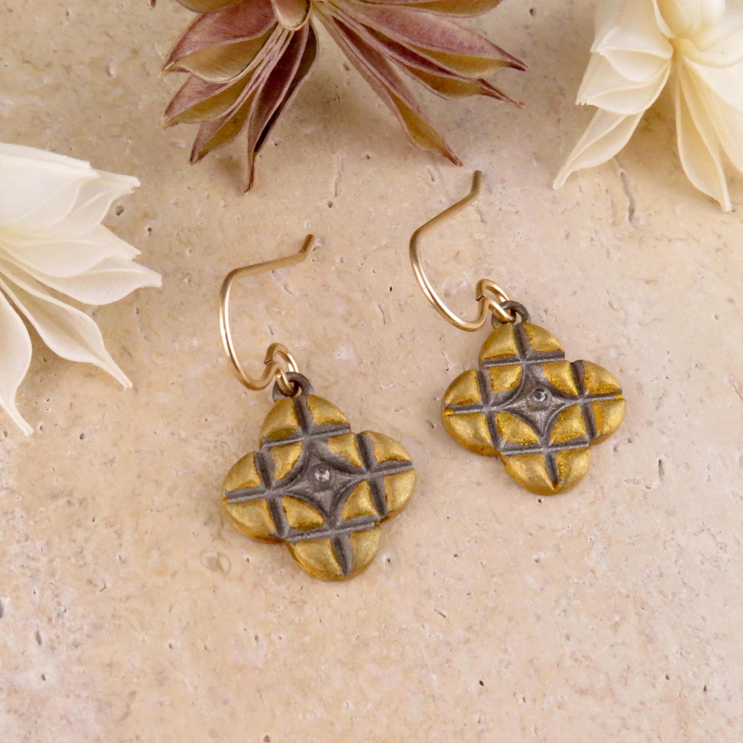 Mixed Metal Artisan Earrings | Silver Gold Criss Cross Earrings | Two Tone Earrings | Mixed Elements Earrings | Sterling Geometric Earrings