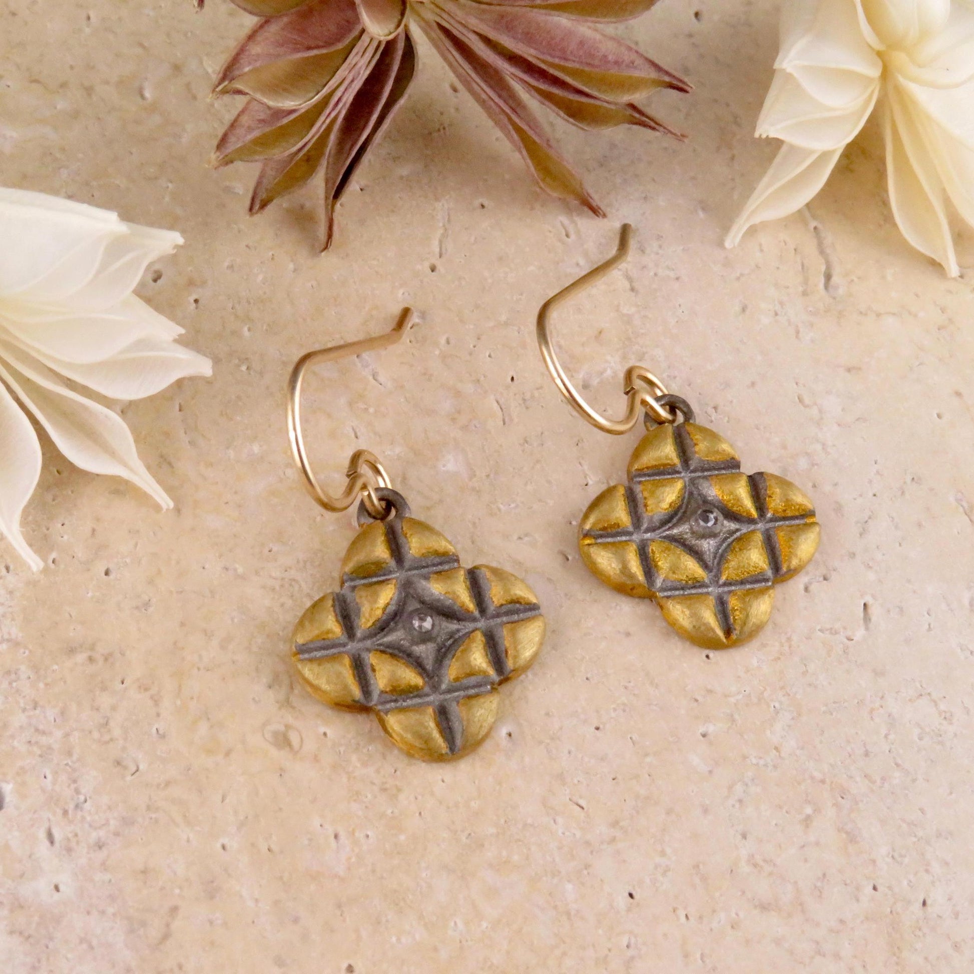 Mixed Metal Artisan Earrings | Silver Gold Criss Cross Earrings | Two Tone Earrings | Mixed Elements Earrings | Sterling Geometric Earrings
