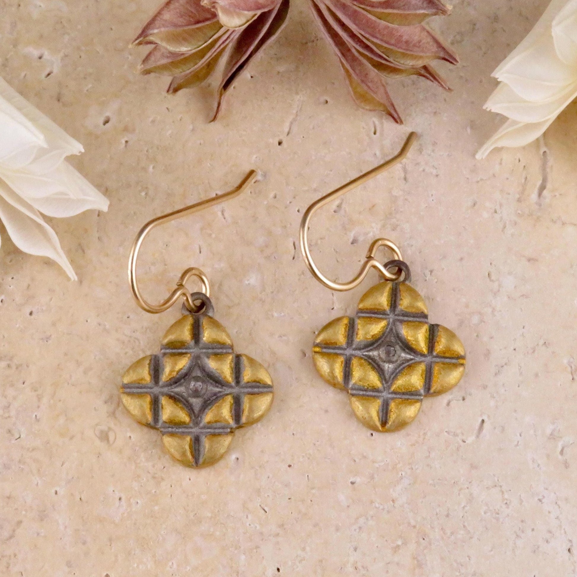Mixed Metal Artisan Earrings | Silver Gold Criss Cross Earrings | Two Tone Earrings | Mixed Elements Earrings | Sterling Geometric Earrings
