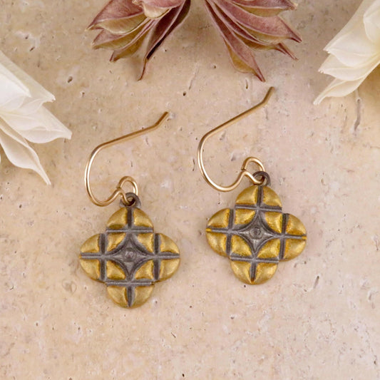 Mixed Metal Artisan Earrings | Silver Gold Criss Cross Earrings | Two Tone Earrings | Mixed Elements Earrings | Sterling Geometric Earrings